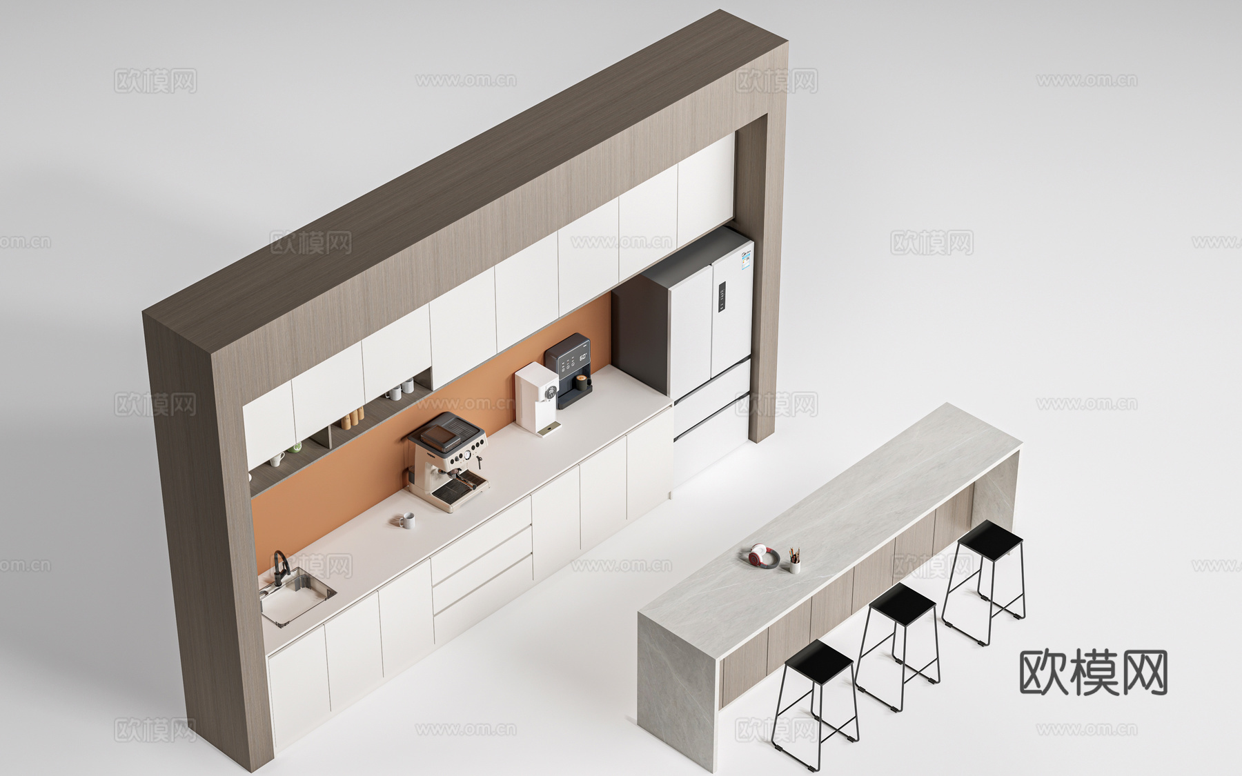 现代水吧台 茶水间操作台 吧台柜 公司茶水台su模型