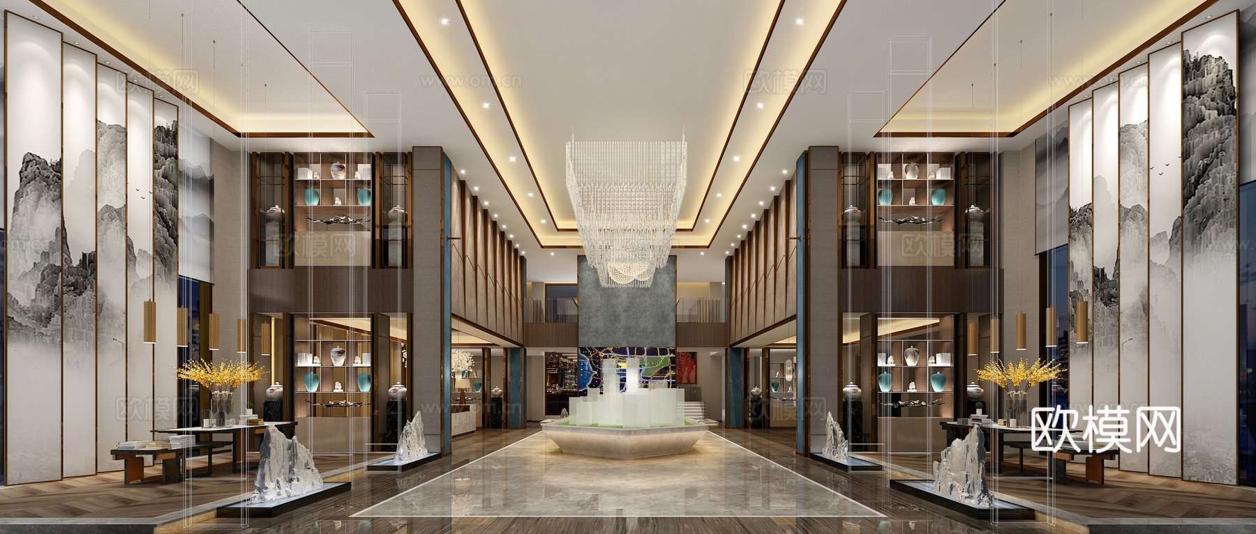新中式售楼处3d模型下载（渲染图1）