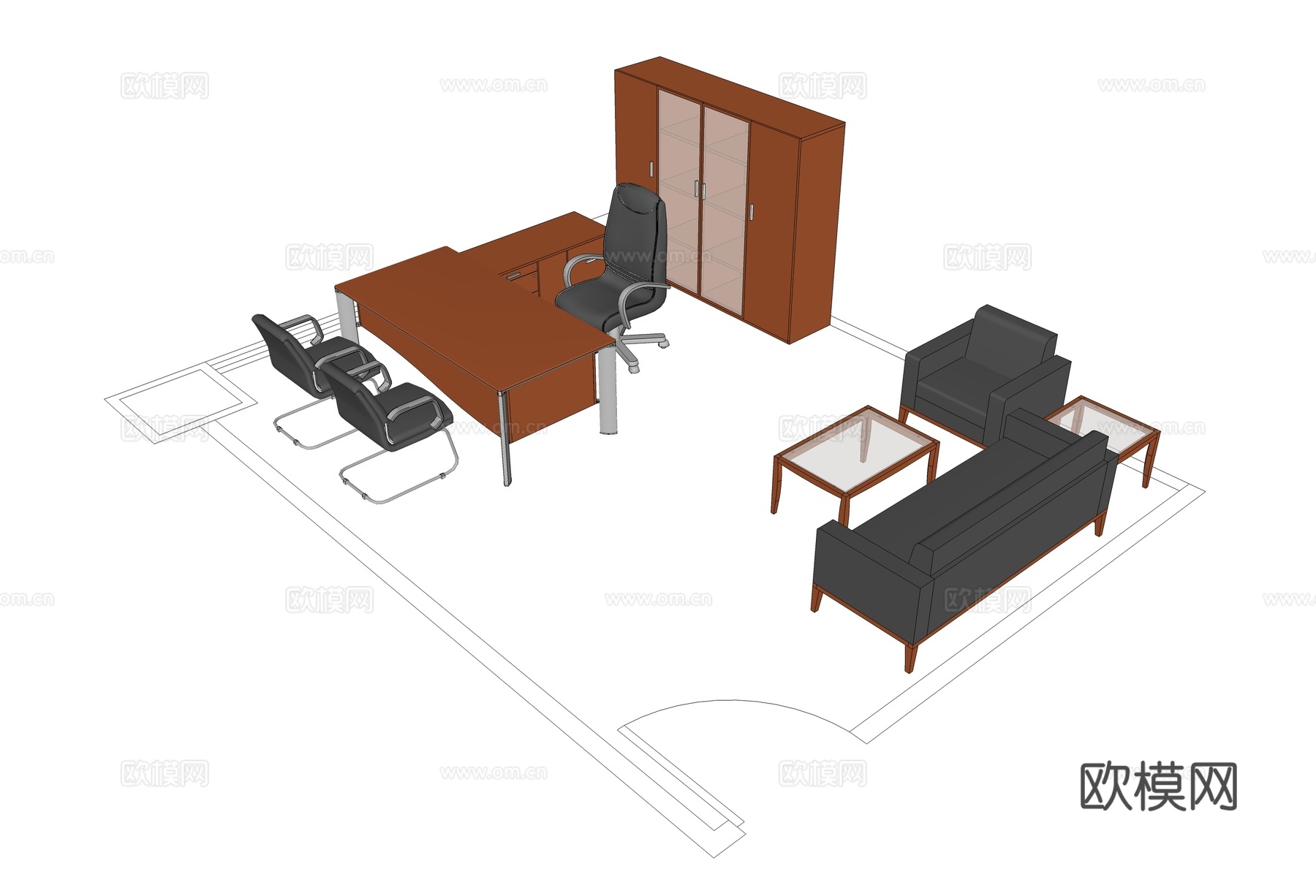 行政桌 办公桌 办公椅 文件柜 办公家具 沙发 茶几su模型