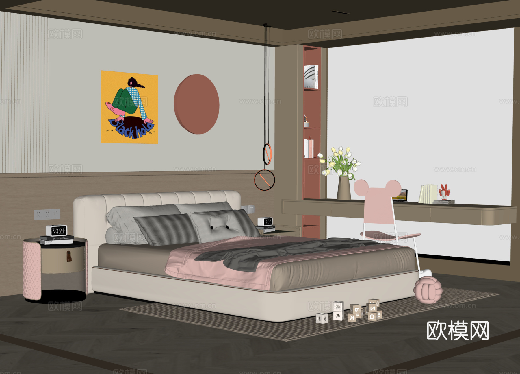 现代儿童房 女孩房su模型