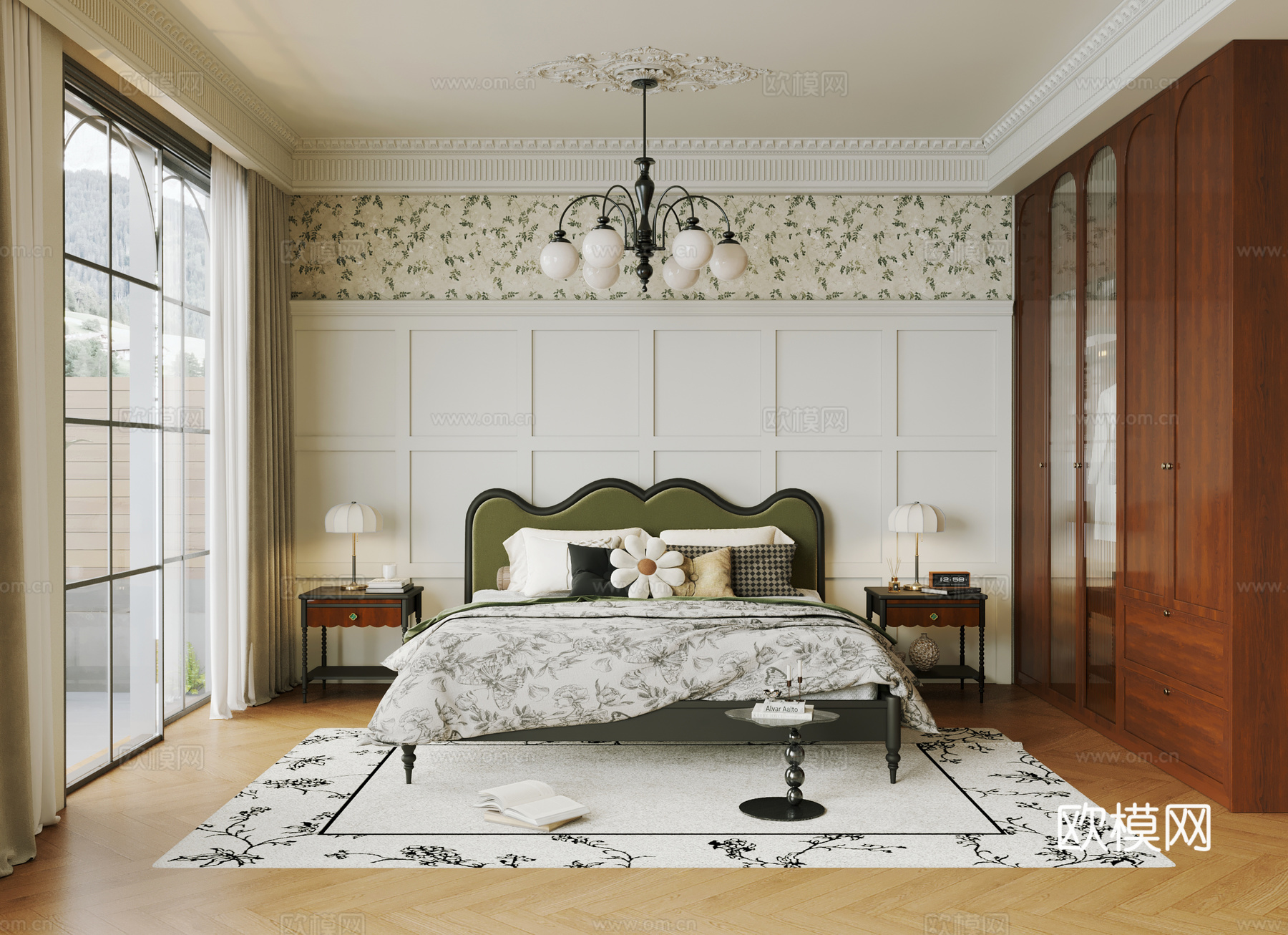 法式家居卧室 主卧 飘窗卧室 主卧3d模型下载（渲染图1）