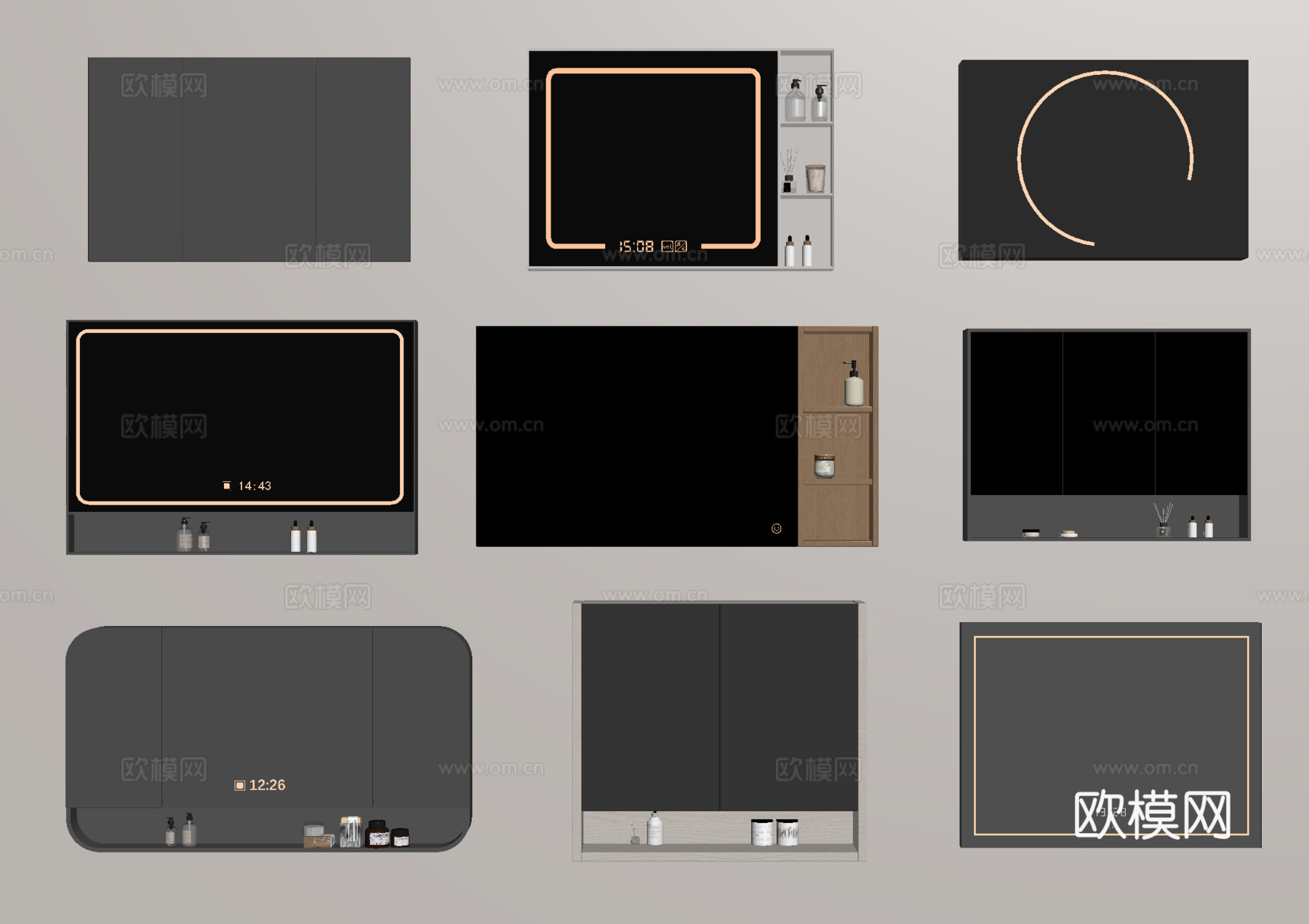 现代卫浴镜 镜柜 智能镜su模型