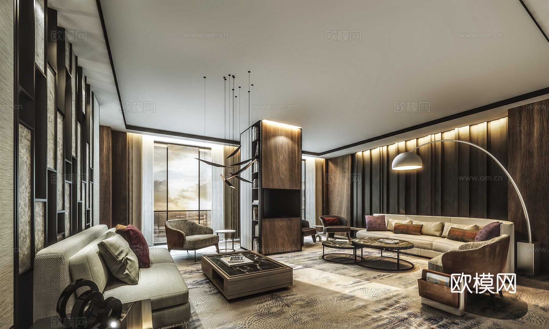 现代客厅餐厅3D模型3d模型下载