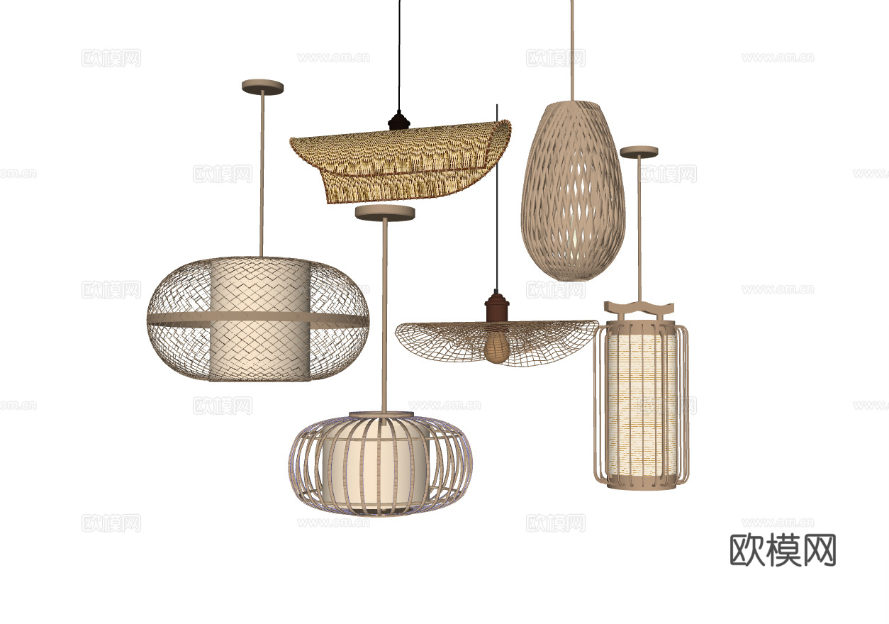 吊灯 中式吊灯 藤编吊灯 装饰灯su模型