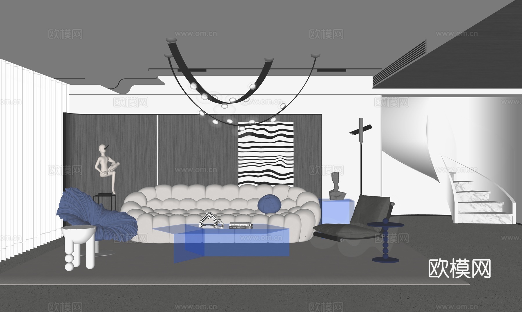 现代网红客厅su模型