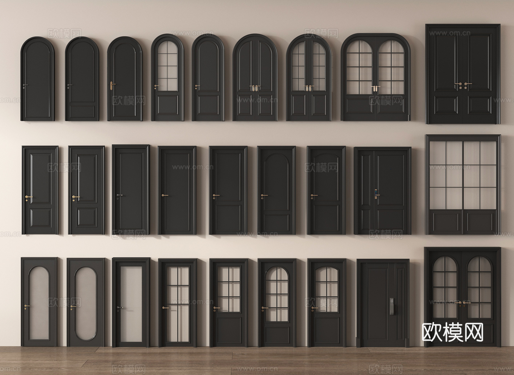 法式单开双开门 玻璃推拉门移门 玻璃平开门su模型