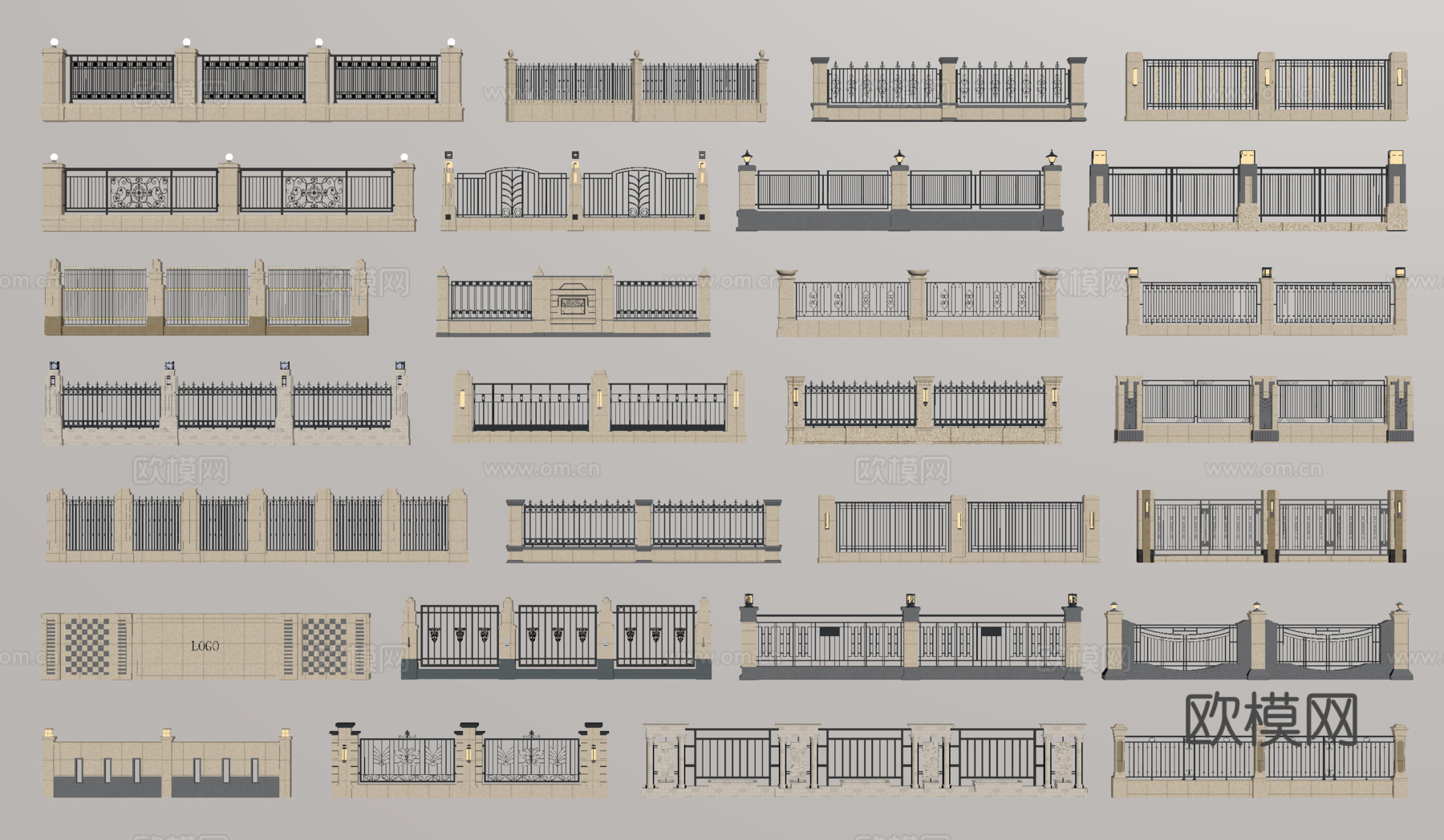 现代围栏护栏 围墙 别墅围墙 小区围墙su模型