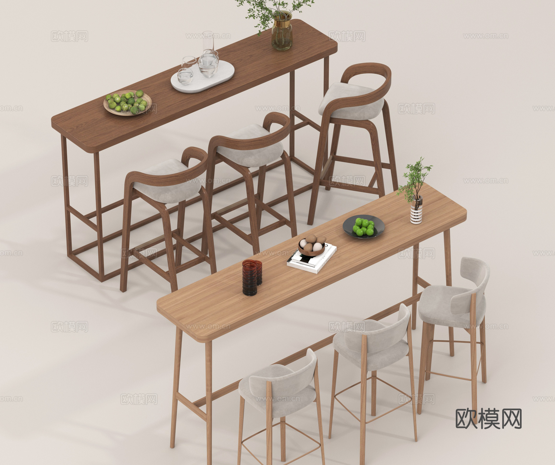 北欧吧台 吧椅 单椅 木材su模型