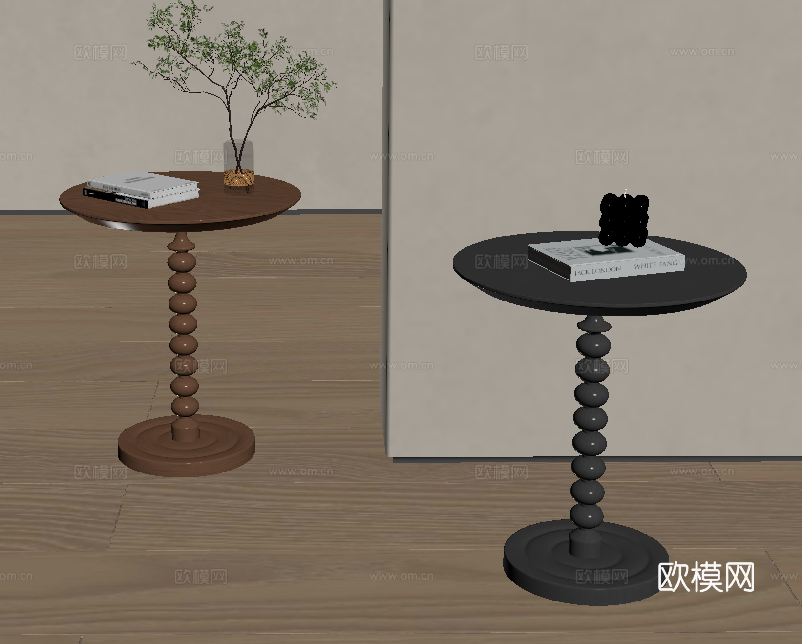 法式边几 实木边几 金属 圆几 摆件su模型