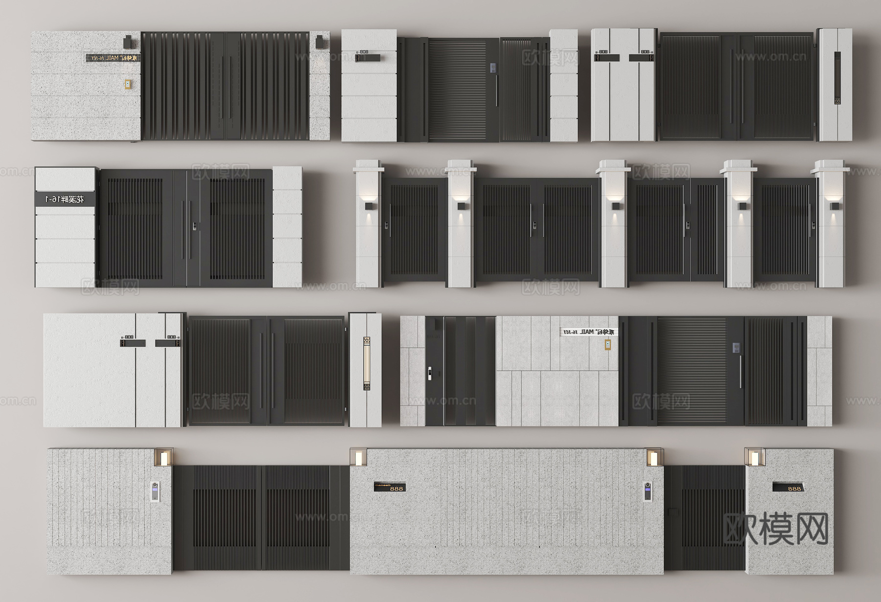 现代庭院门 庭院铁门 庭院围墙 小区围墙su模型