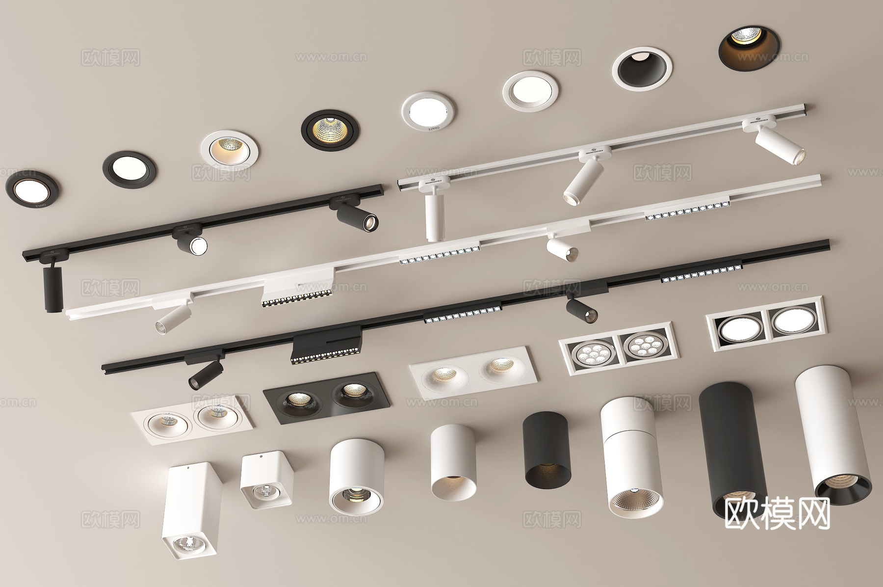 现代筒灯射灯 明装筒灯 轨道式筒灯射灯 嵌入式筒灯射灯su模型