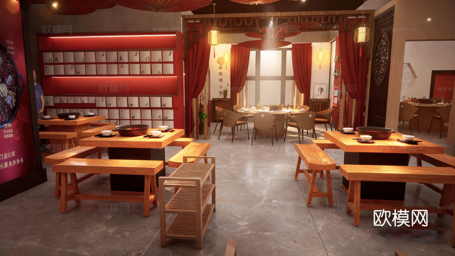 新中式重庆火锅店su模型