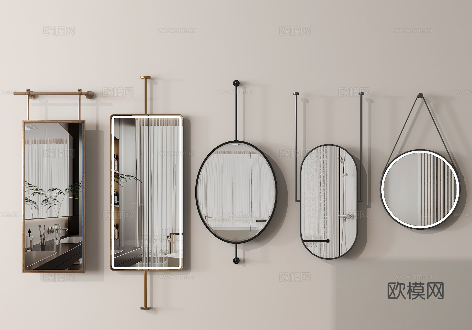 现代镜子 卫浴镜 装饰镜 化妆镜 全身镜su模型