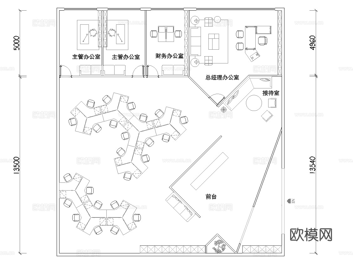 180平办公室 最新平面施工图合集cad施工图