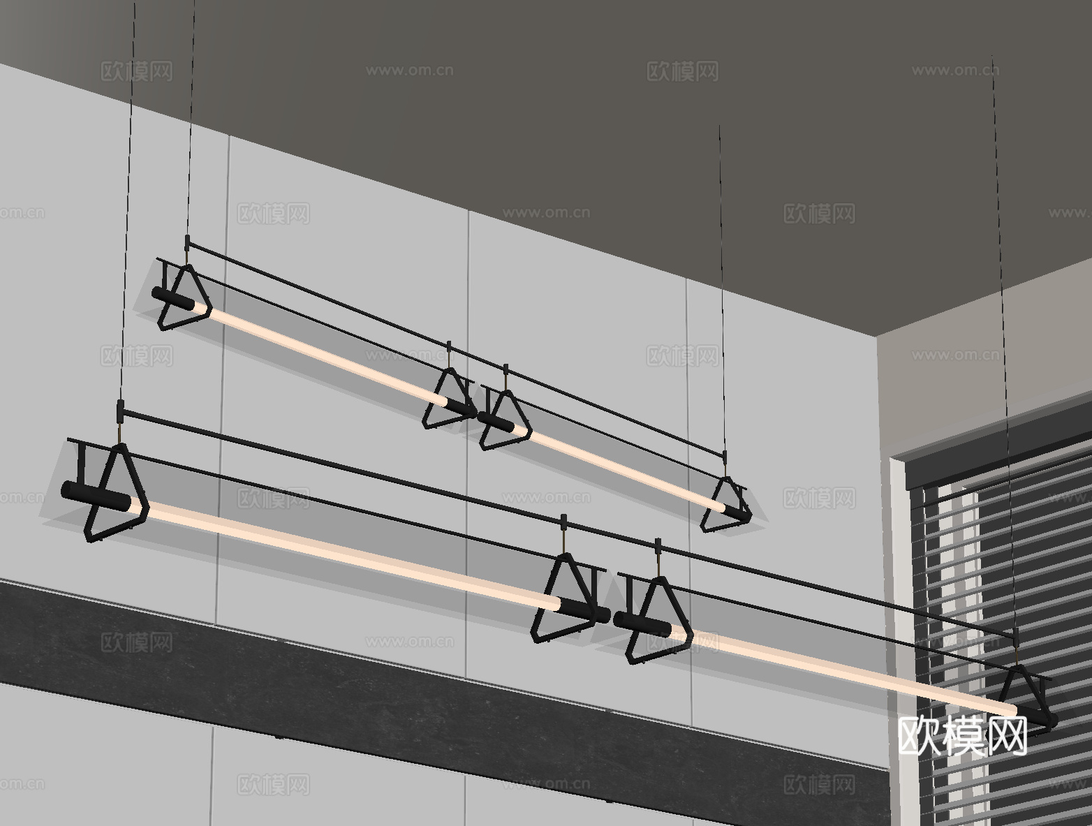 现代吊灯 玻璃吊灯 长条吊灯 办公吊灯 家装吊灯su模型