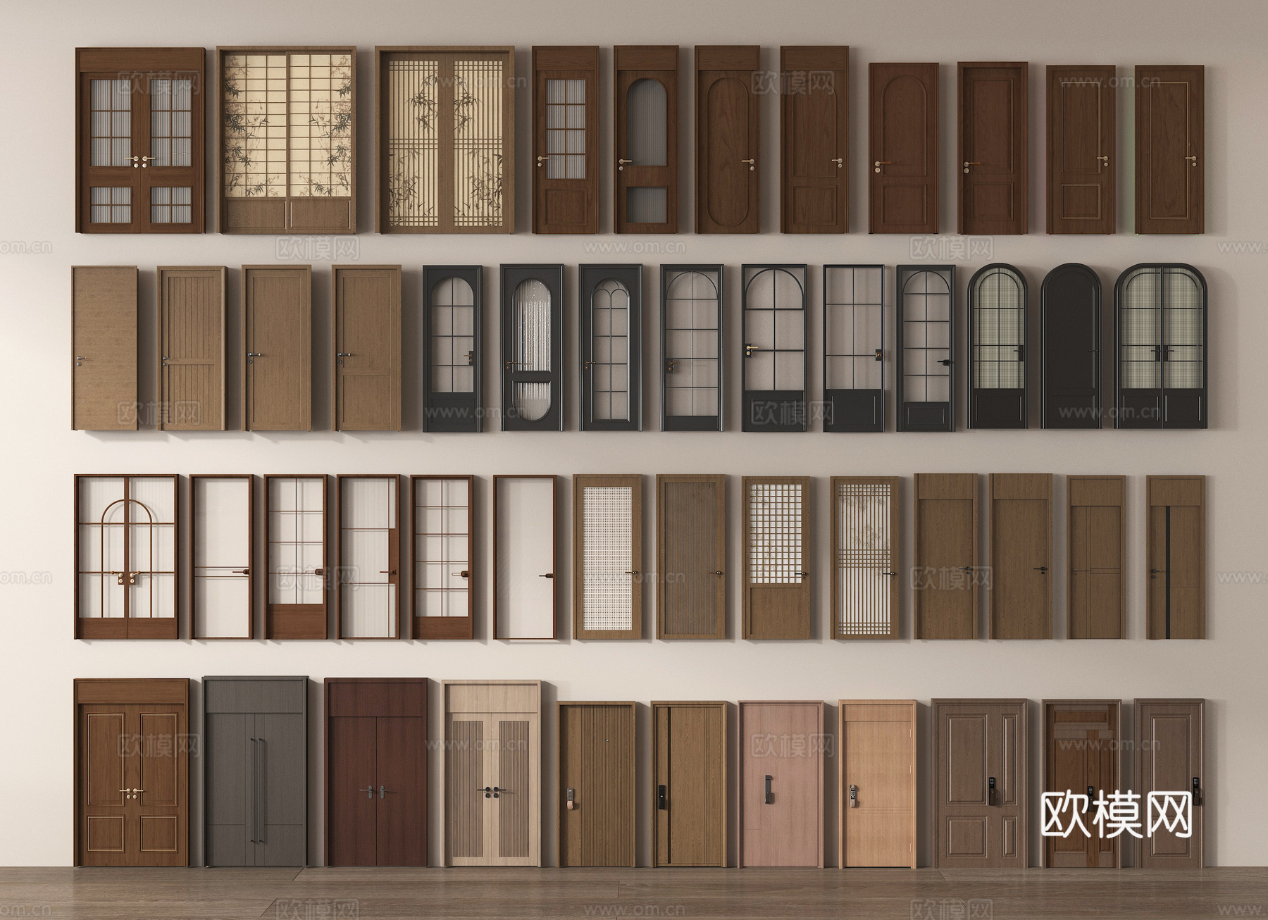 中古门组合 单开门 卧室门 子母门 对开门 玻璃门su模型