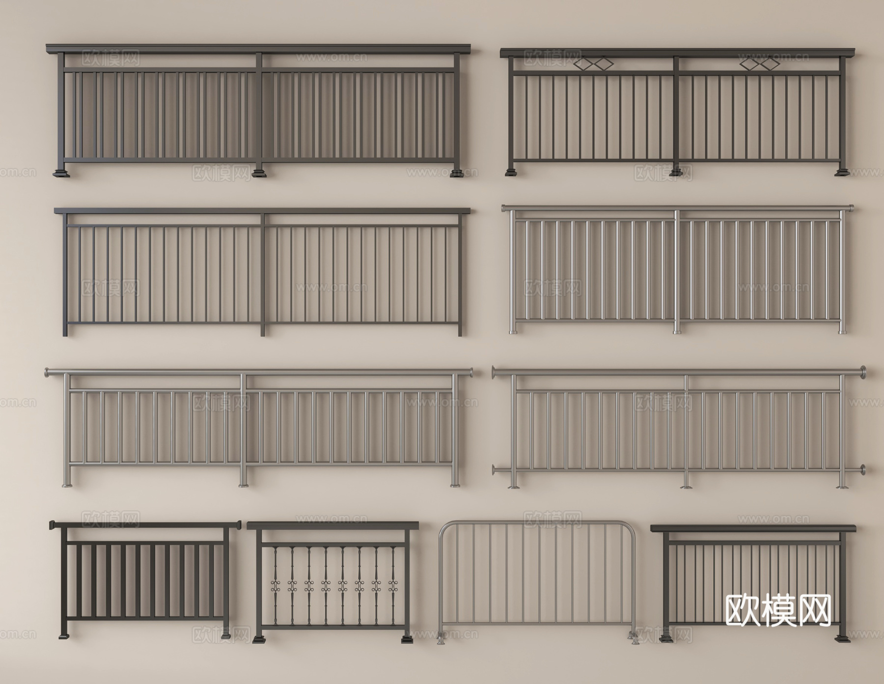 现代栏杆防护栏 铁艺栏杆 阳台护栏su模型