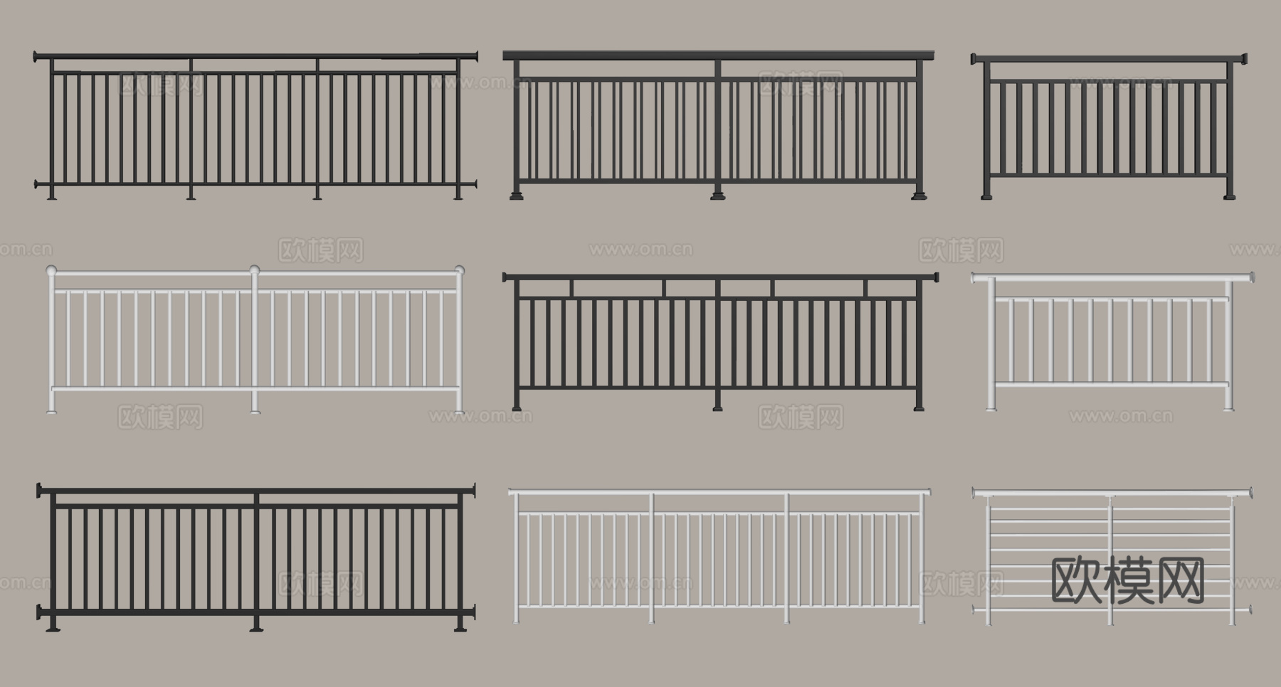 现代围栏护栏 现代栏杆 铁艺栏杆 阳台栏杆su模型