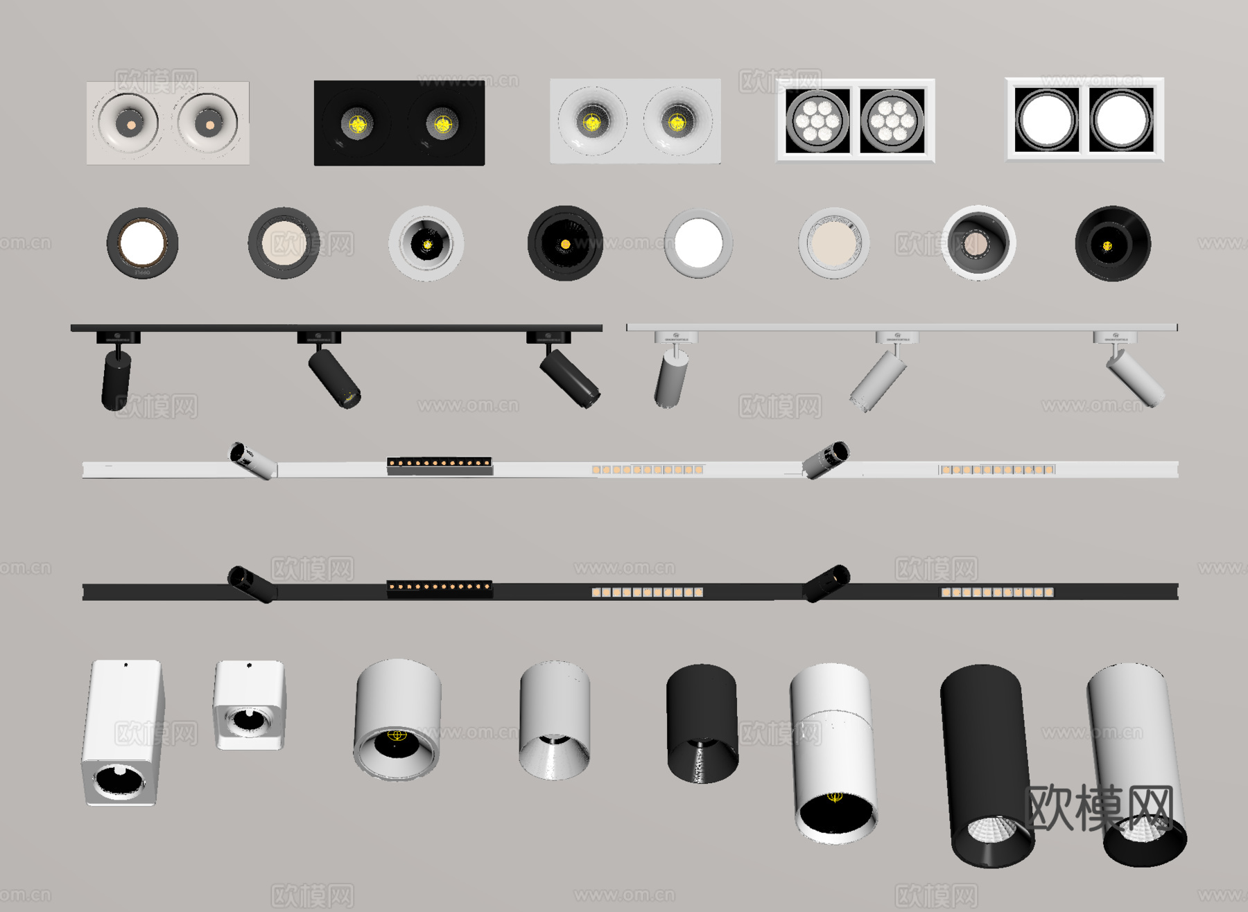 现代筒灯射灯 明装筒灯 轨道式筒灯射灯 嵌入式筒灯射灯su模型