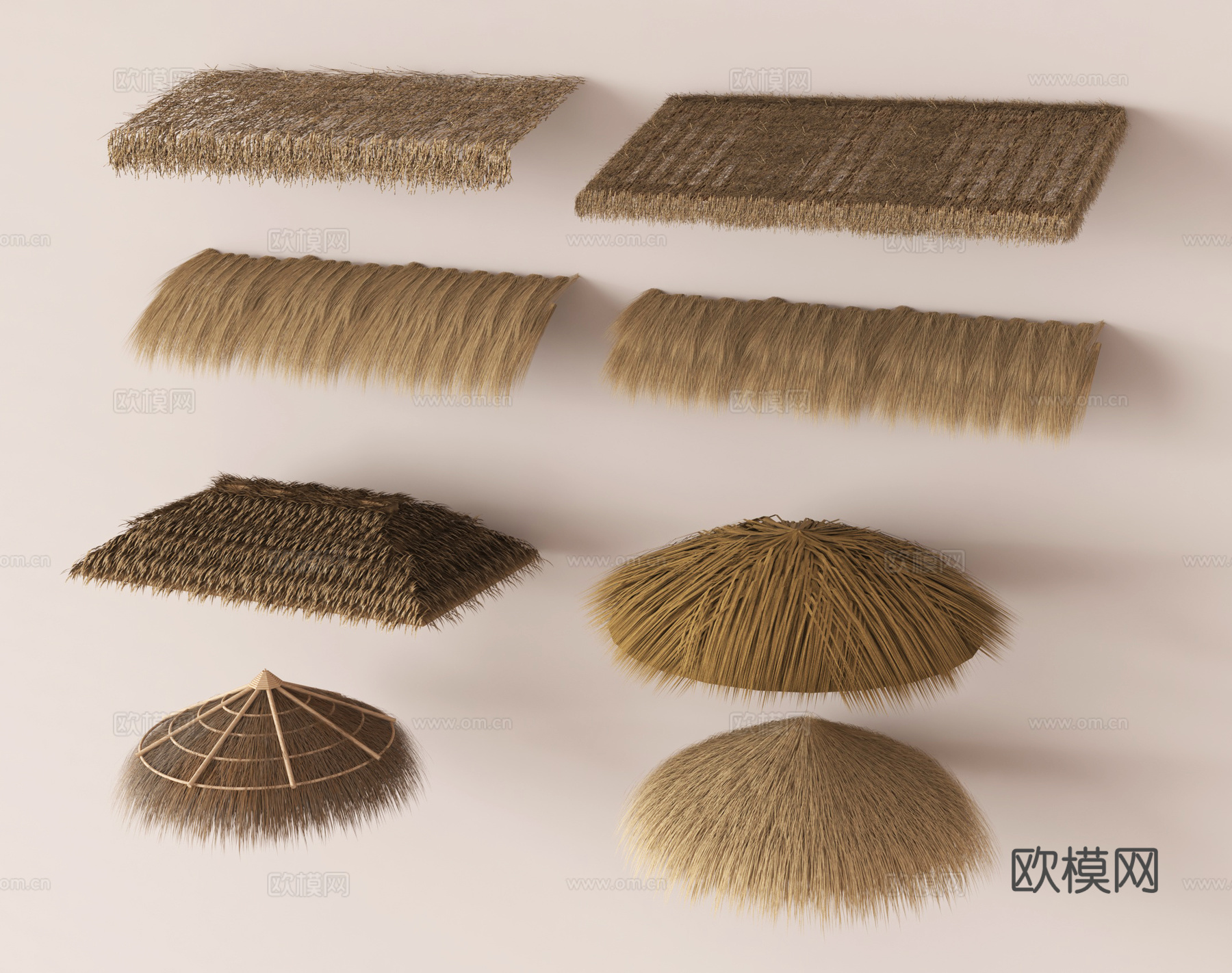 中式茅草遮阳棚 草棚干枯杂草草棚su模型