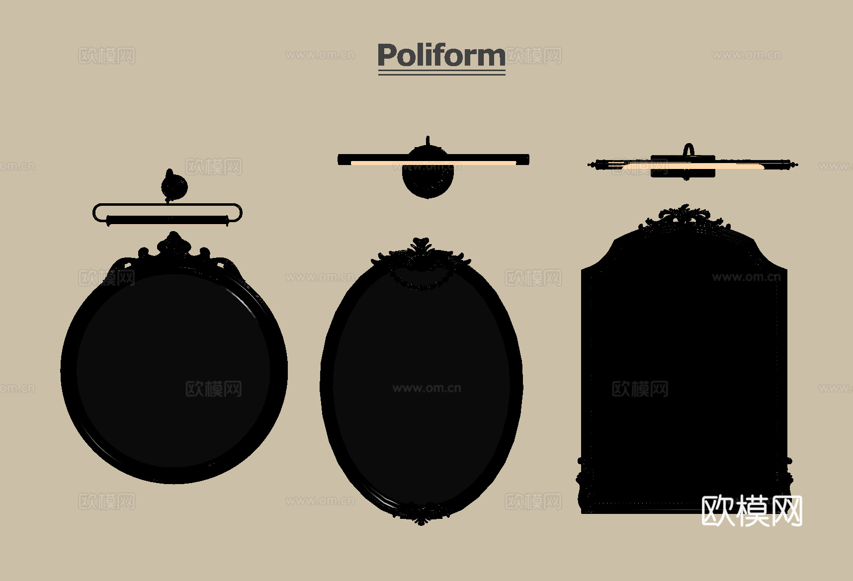法式镜子 浴室镜 化妆镜  装饰镜su模型