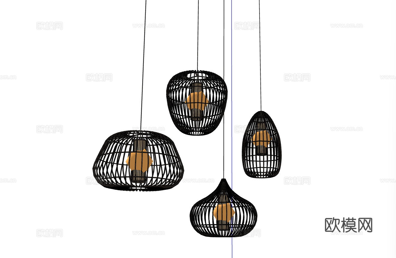 新中式 吊灯su模型