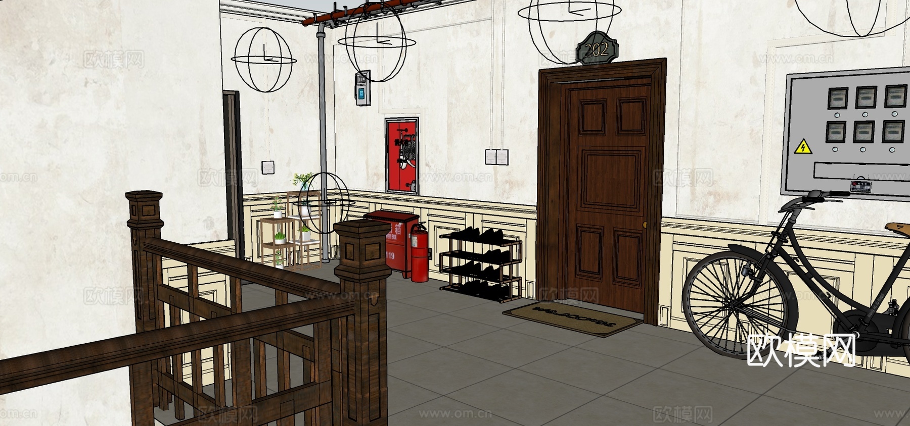 年代复古感楼道su模型