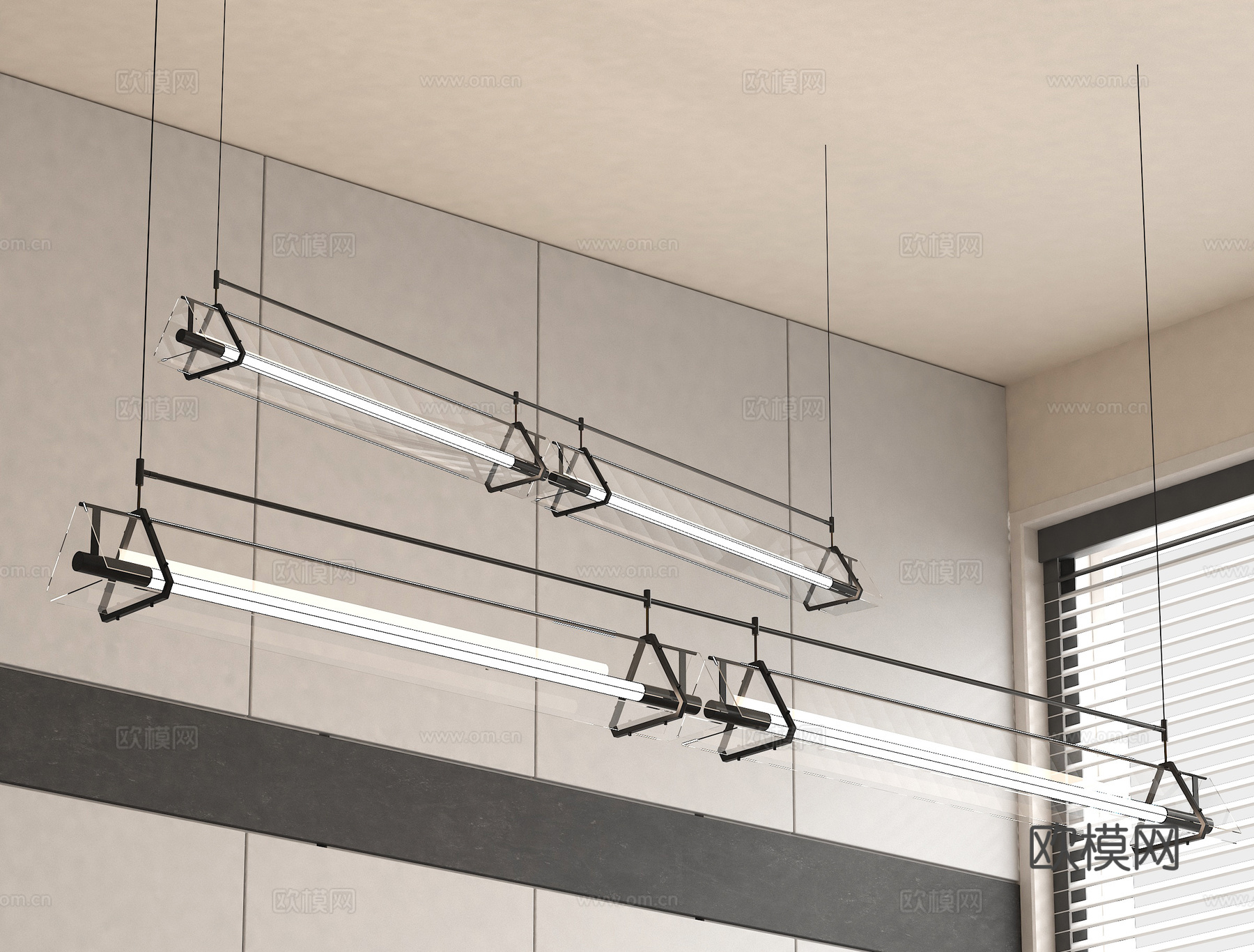 现代吊灯 玻璃吊灯 长条吊灯 办公吊灯 家装吊灯su模型