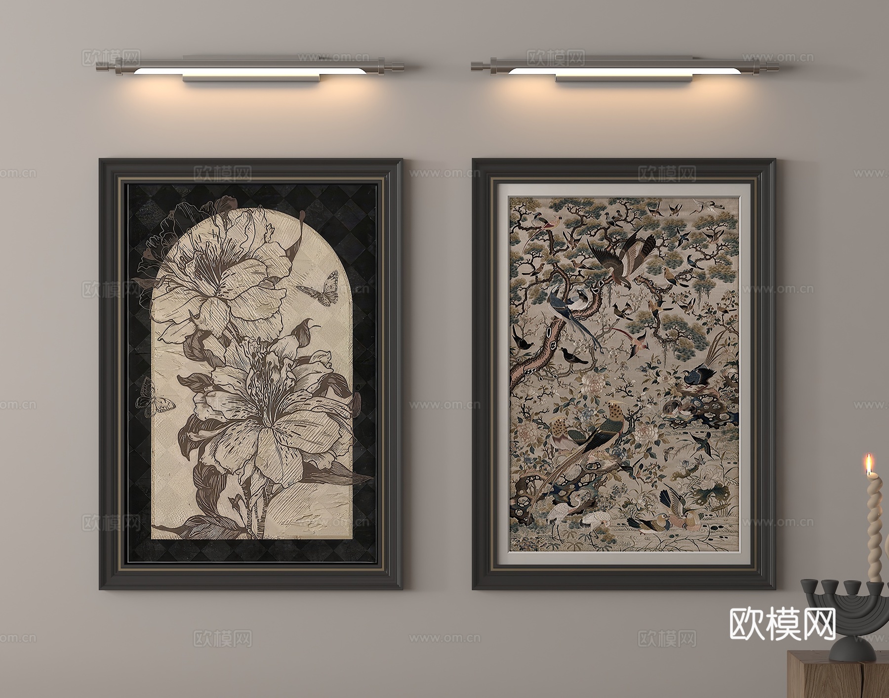 法式中古挂画 装饰画 壁灯 镜前灯su模型