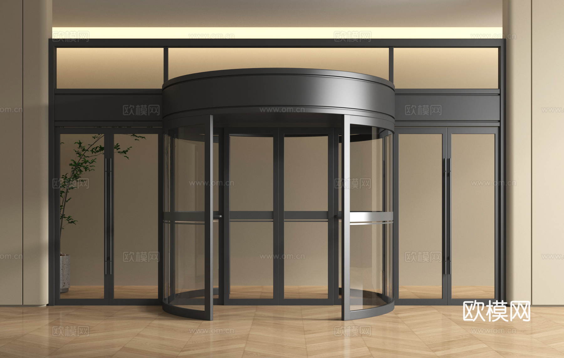 现代玻璃旋转门 大堂门su模型