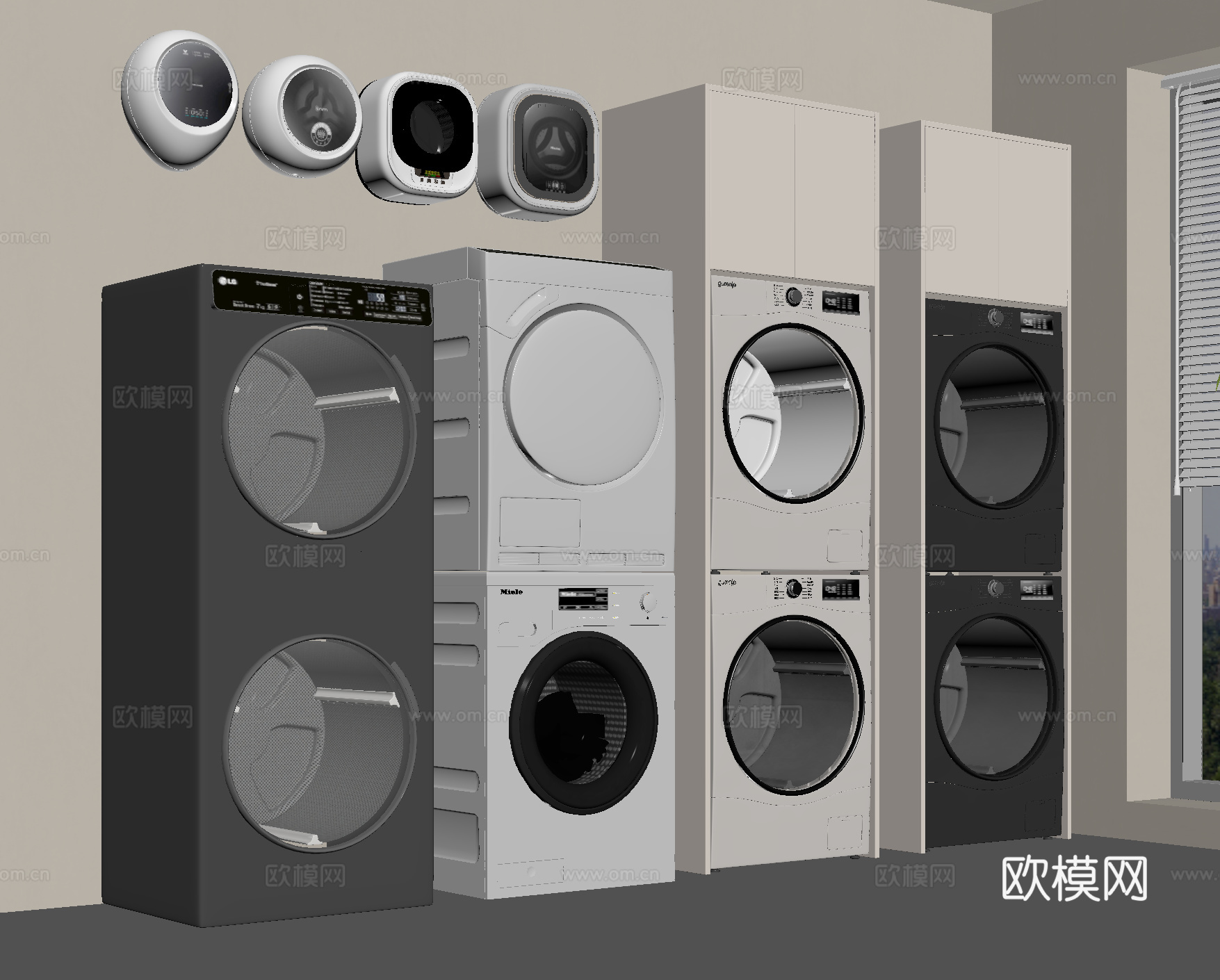 现代洗衣机 烘干机  壁挂式洗衣机su模型