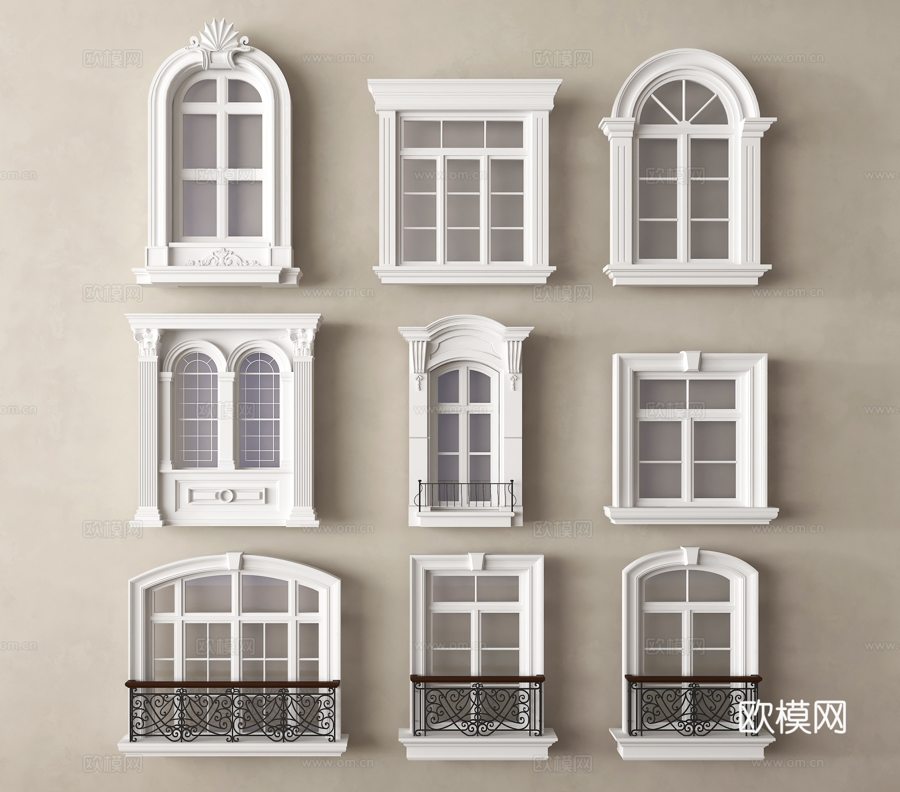 欧式窗户组合 阳台窗 落地窗su模型