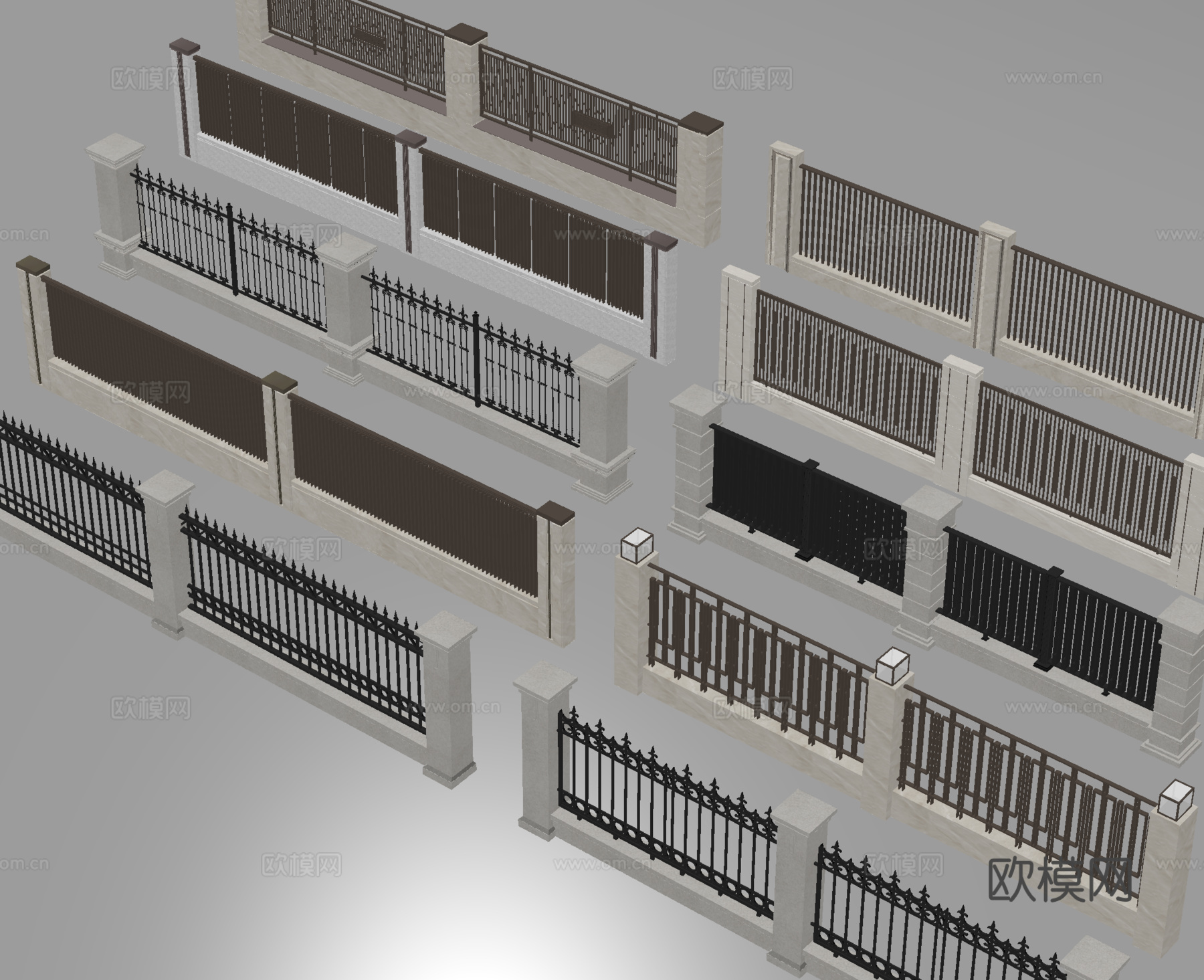 现代围墙 小区围墙 住宅围墙景墙 庭院墙su模型