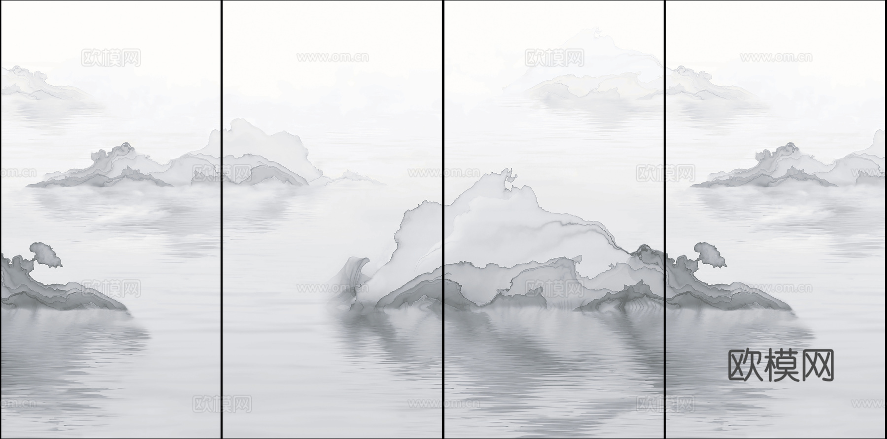 中式新中式山水意境壁纸壁画 山水硬包装饰画下载