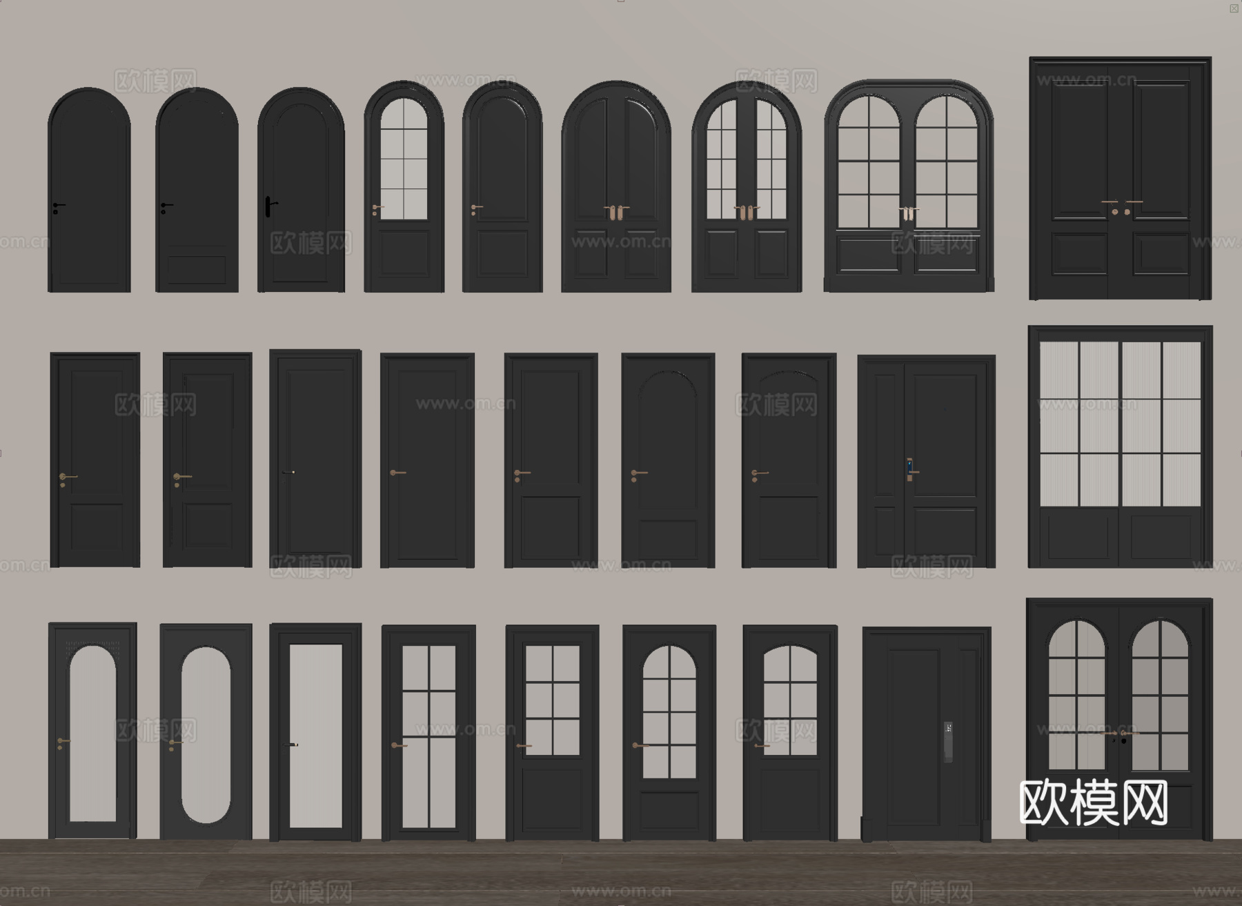 法式单开双开门 玻璃推拉门移门 玻璃平开门su模型