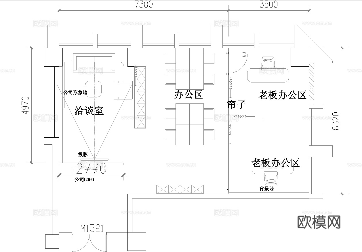 120平办公室 最新平面施工图cad施工图