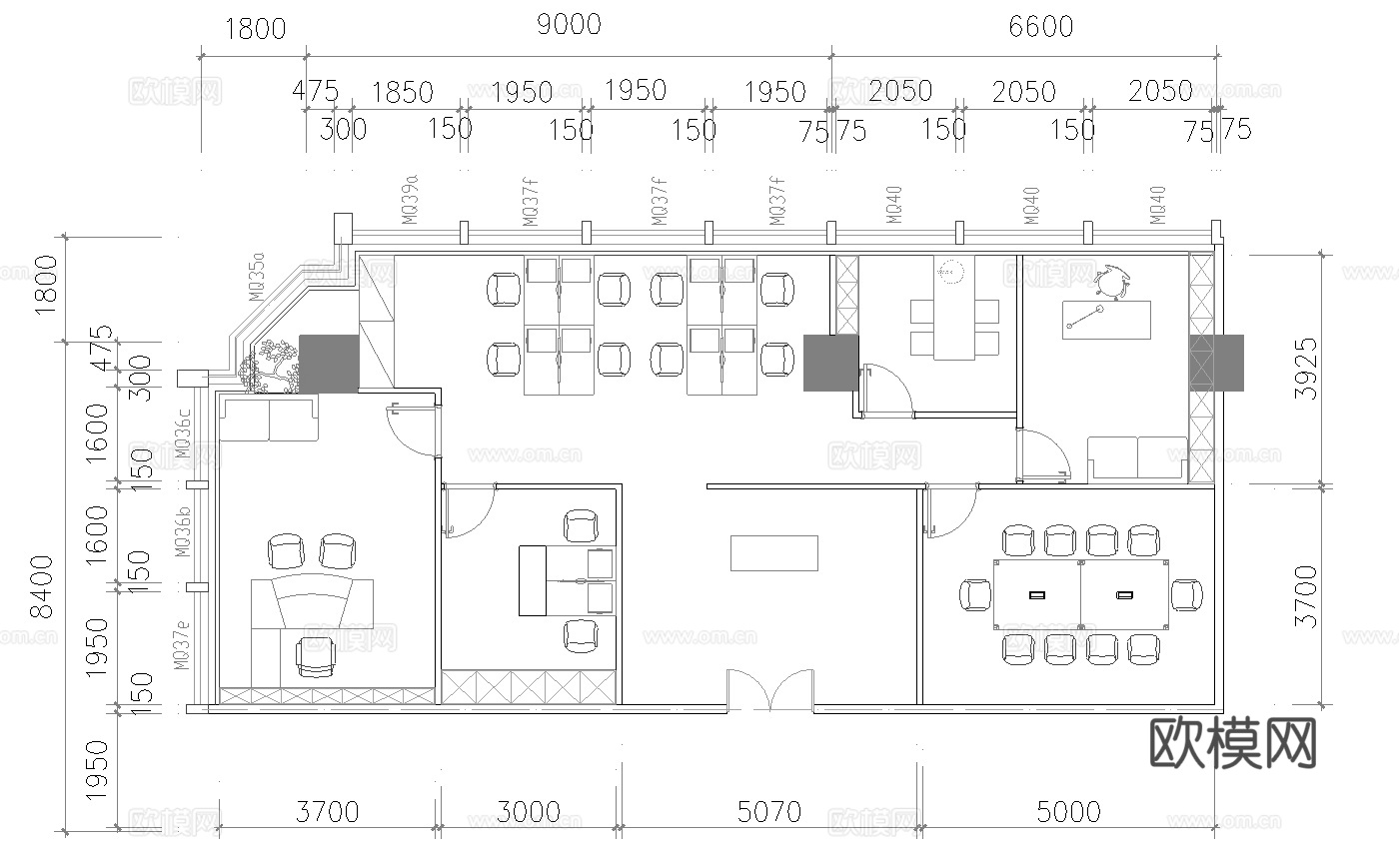 150平办公室 最新平面施工图合集cad施工图