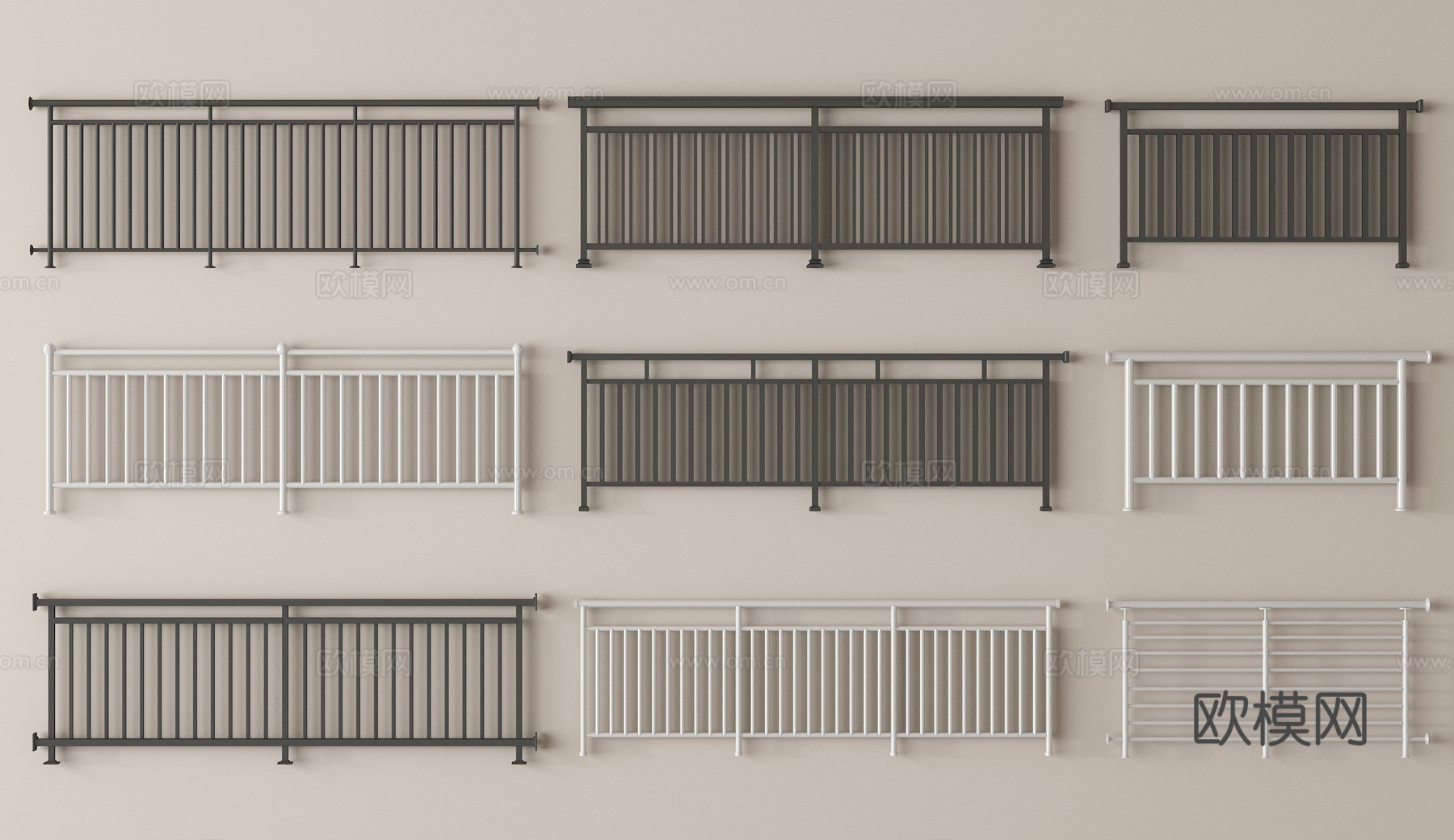 现代围栏护栏 现代栏杆 铁艺栏杆 阳台栏杆su模型