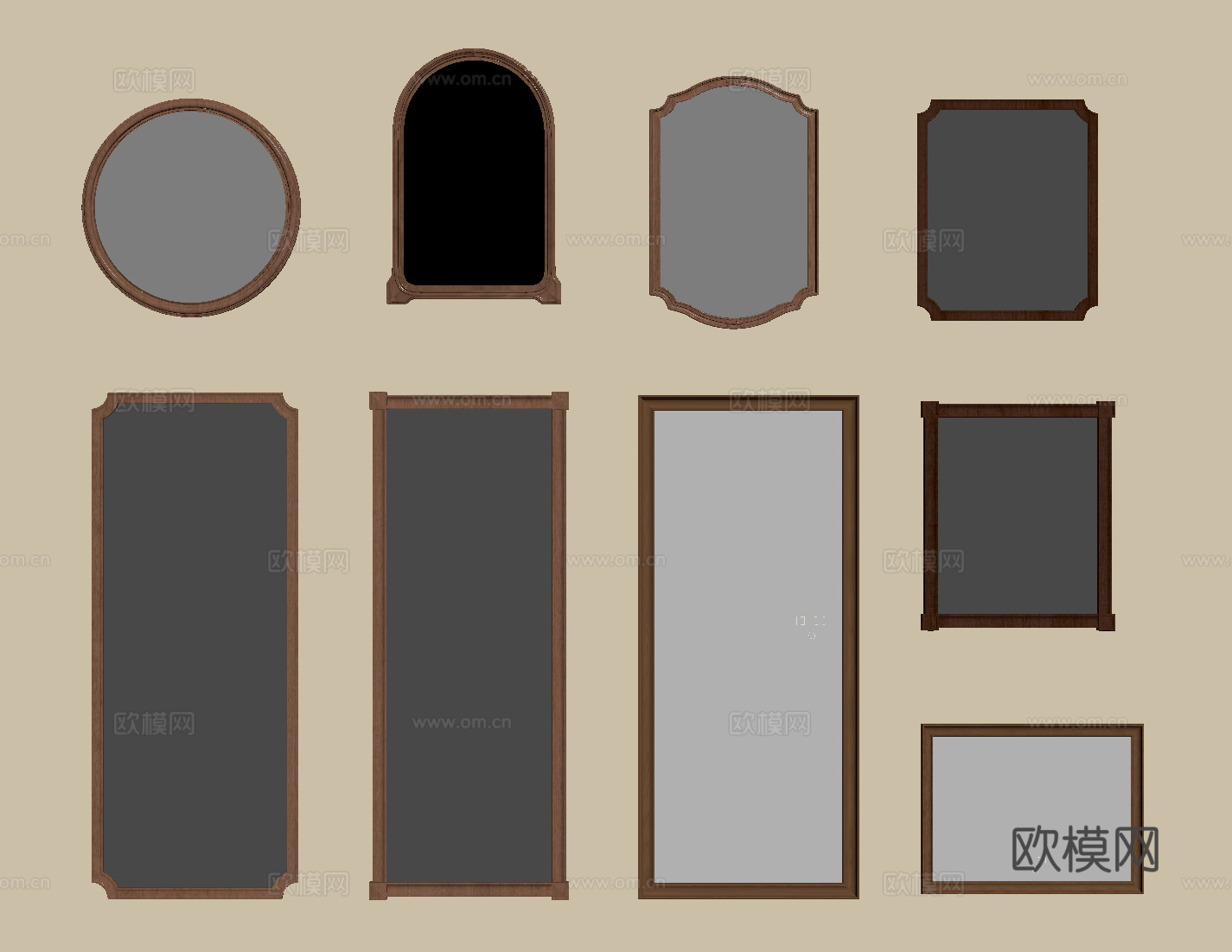 中古侘寂风镜子 化妆镜  装饰镜 落地镜su模型