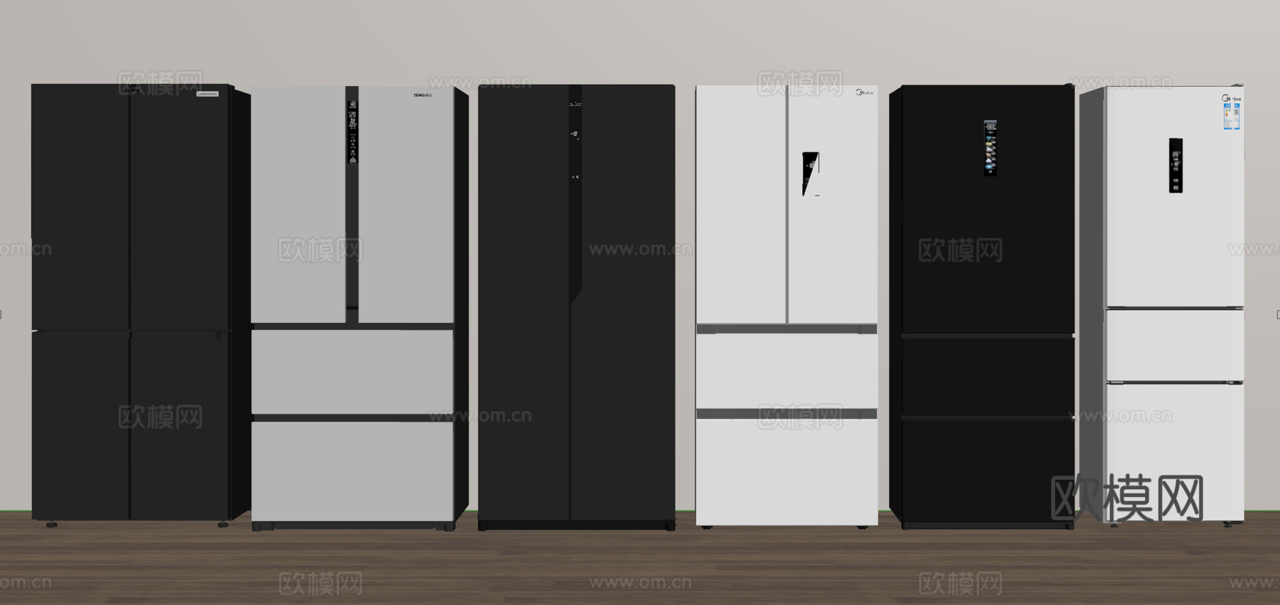 现代冰箱 双开门冰箱 三开门冰箱 四开门冰箱su模型