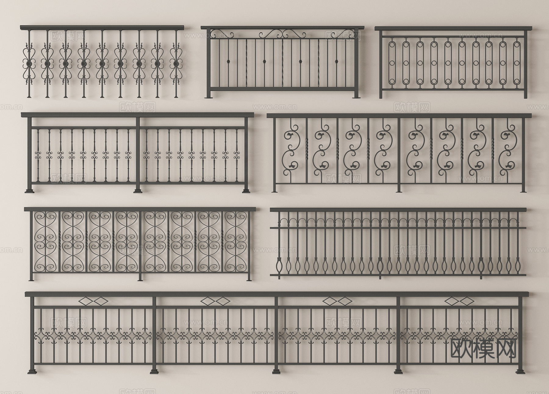 现代围栏护栏 现代栏杆 铁艺栏杆 阳台栏杆su模型