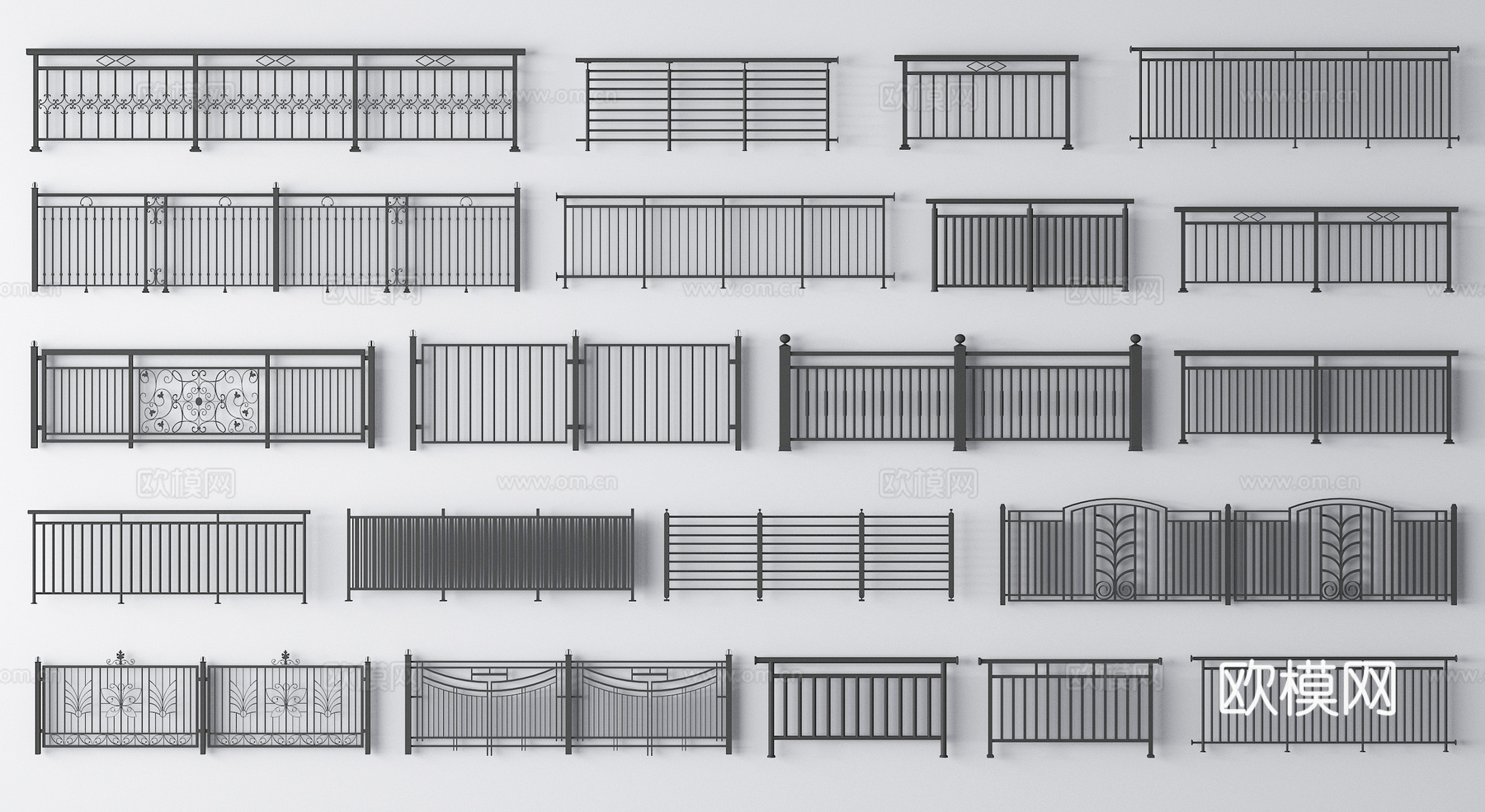 现代铁艺栏杆 护栏 围栏 铁艺栅栏 防护栏 阳台栏杆su模型
