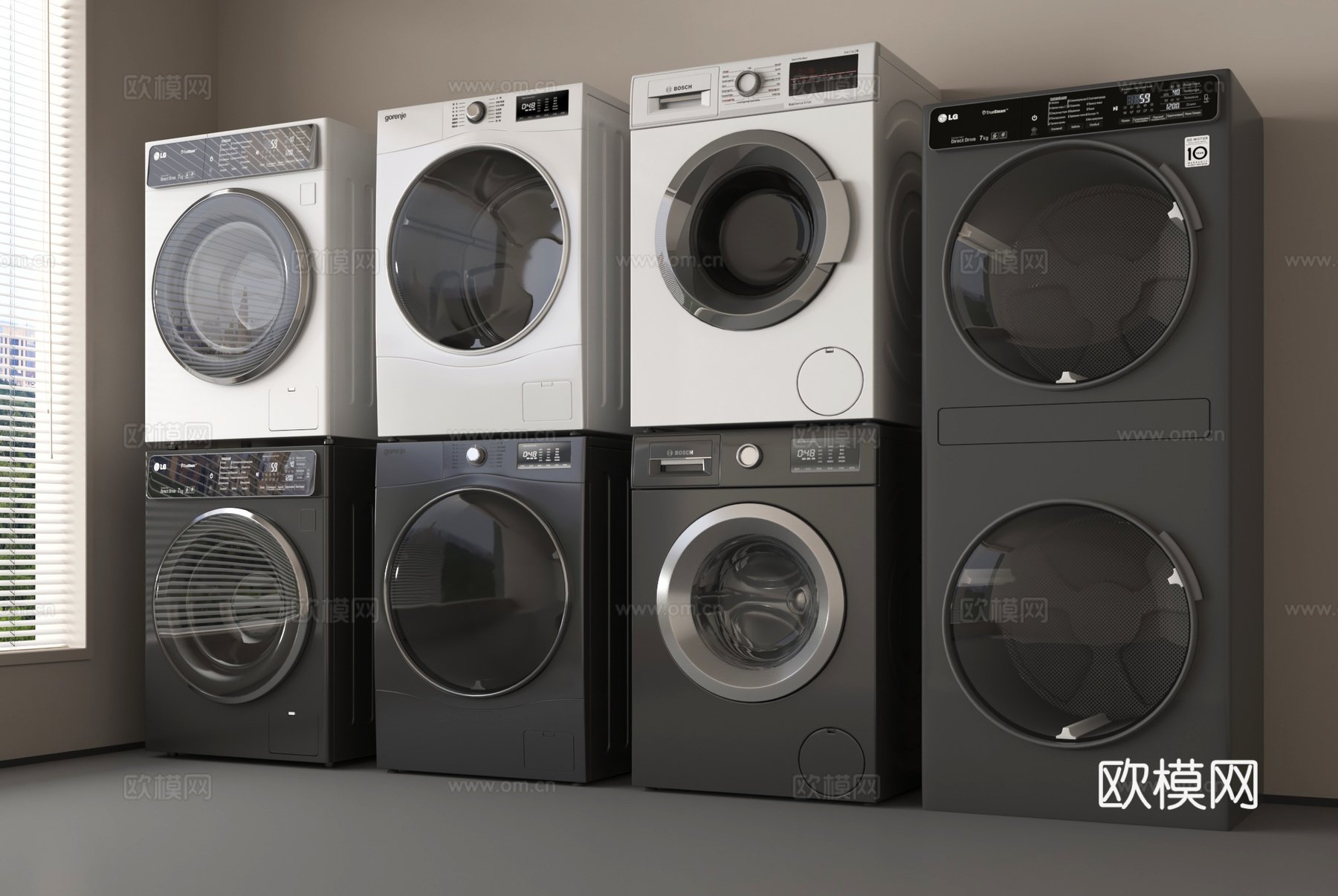 现代洗衣机 烘干机  洗烘一体机su模型