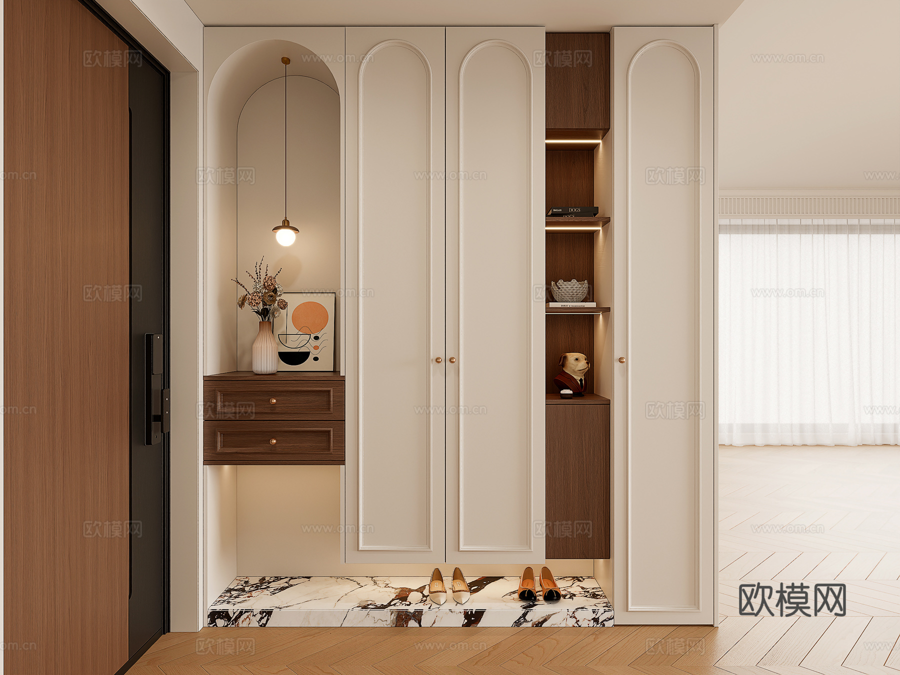 法式入户玄关鞋柜  玄关装饰柜 鞋柜装饰柜 玄关柜su模型