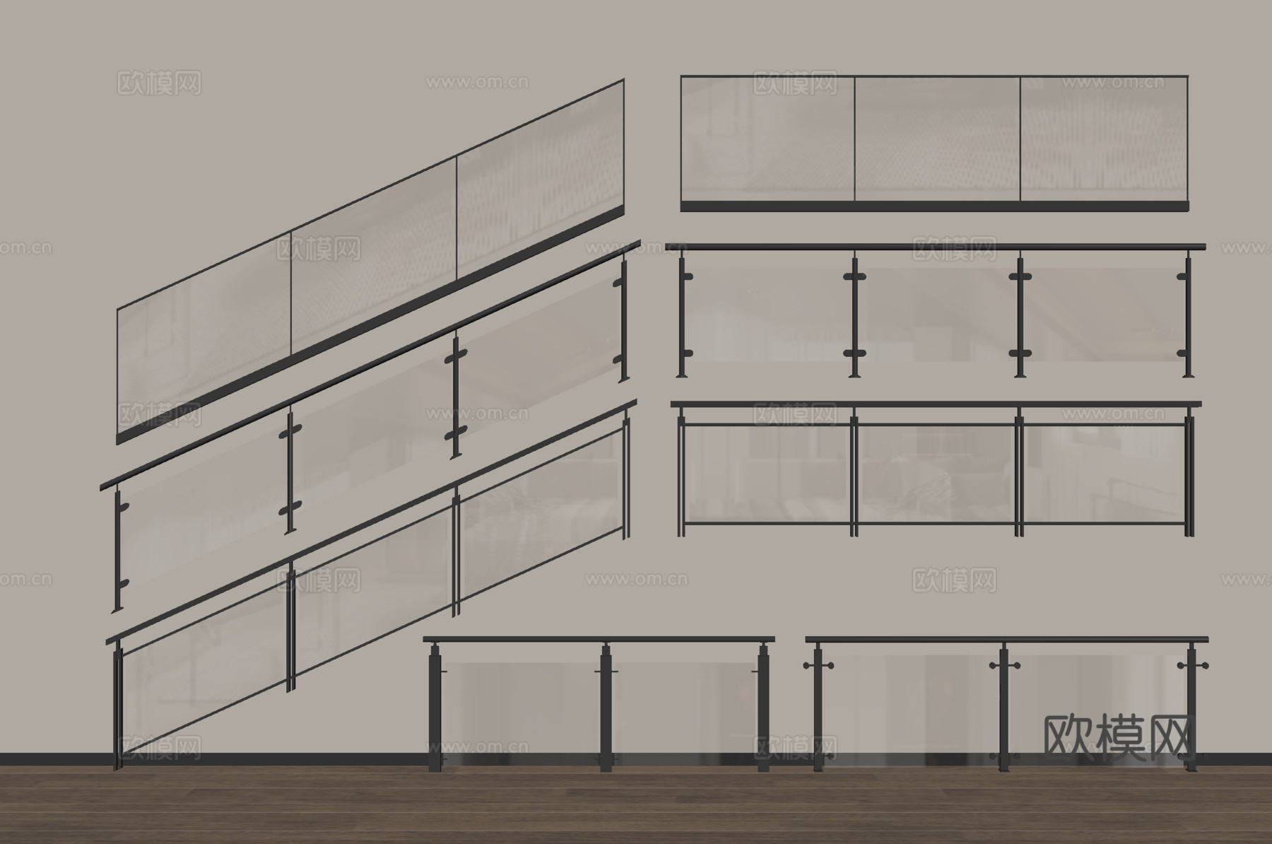现代围栏护栏 玻璃围栏 栏杆 扶手 阳台护栏su模型