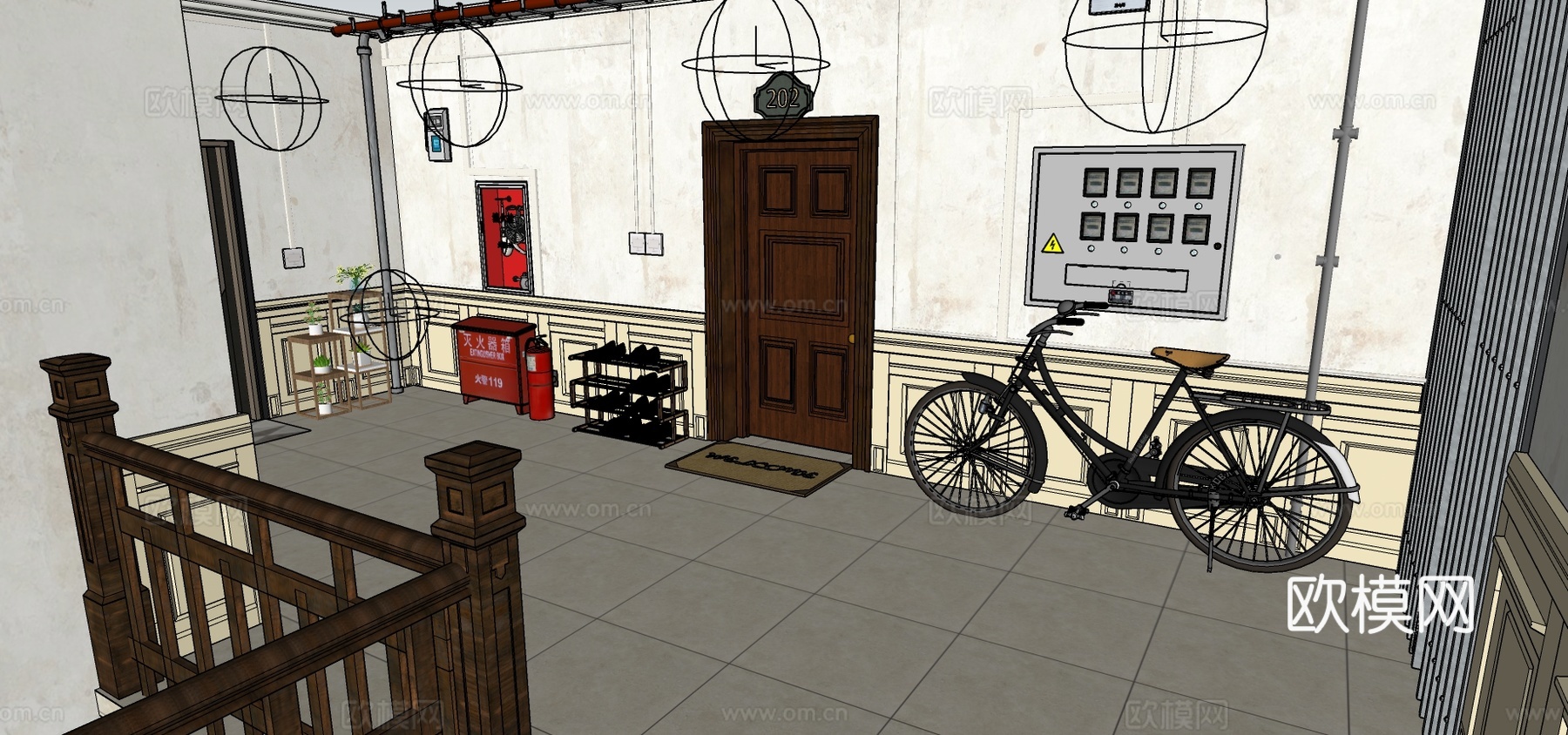 年代复古感楼道su模型