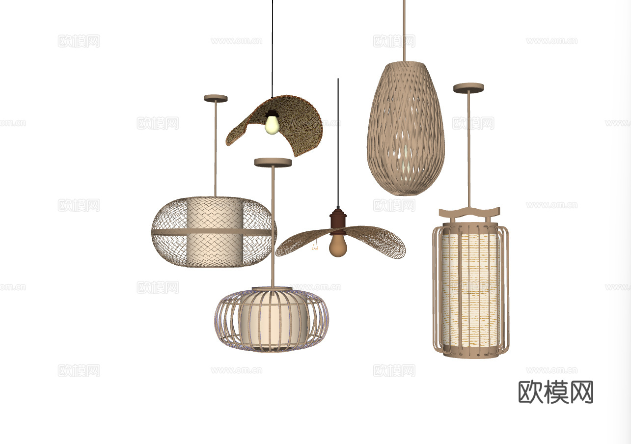 吊灯 中式吊灯 藤编吊灯 装饰灯su模型