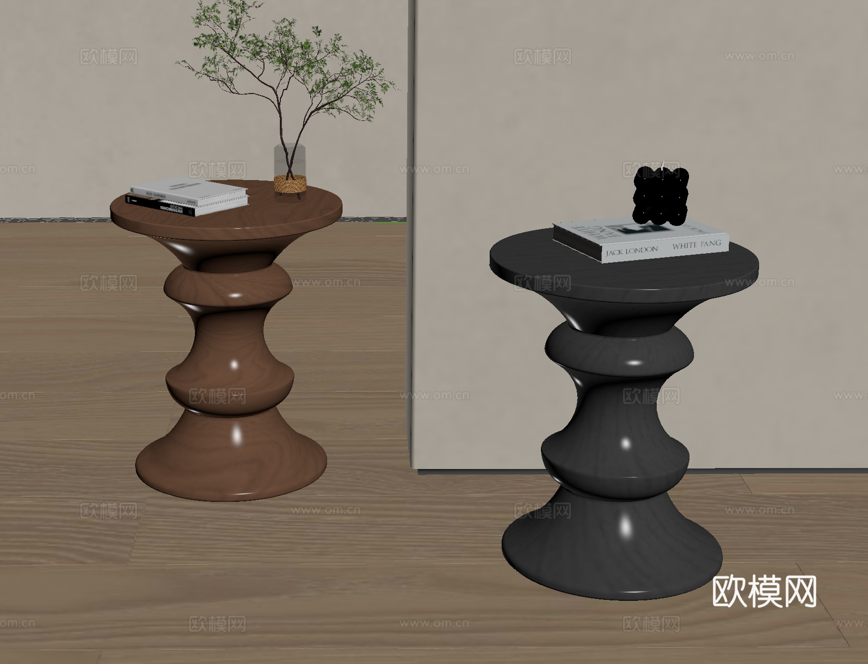 中古风实木边几su模型