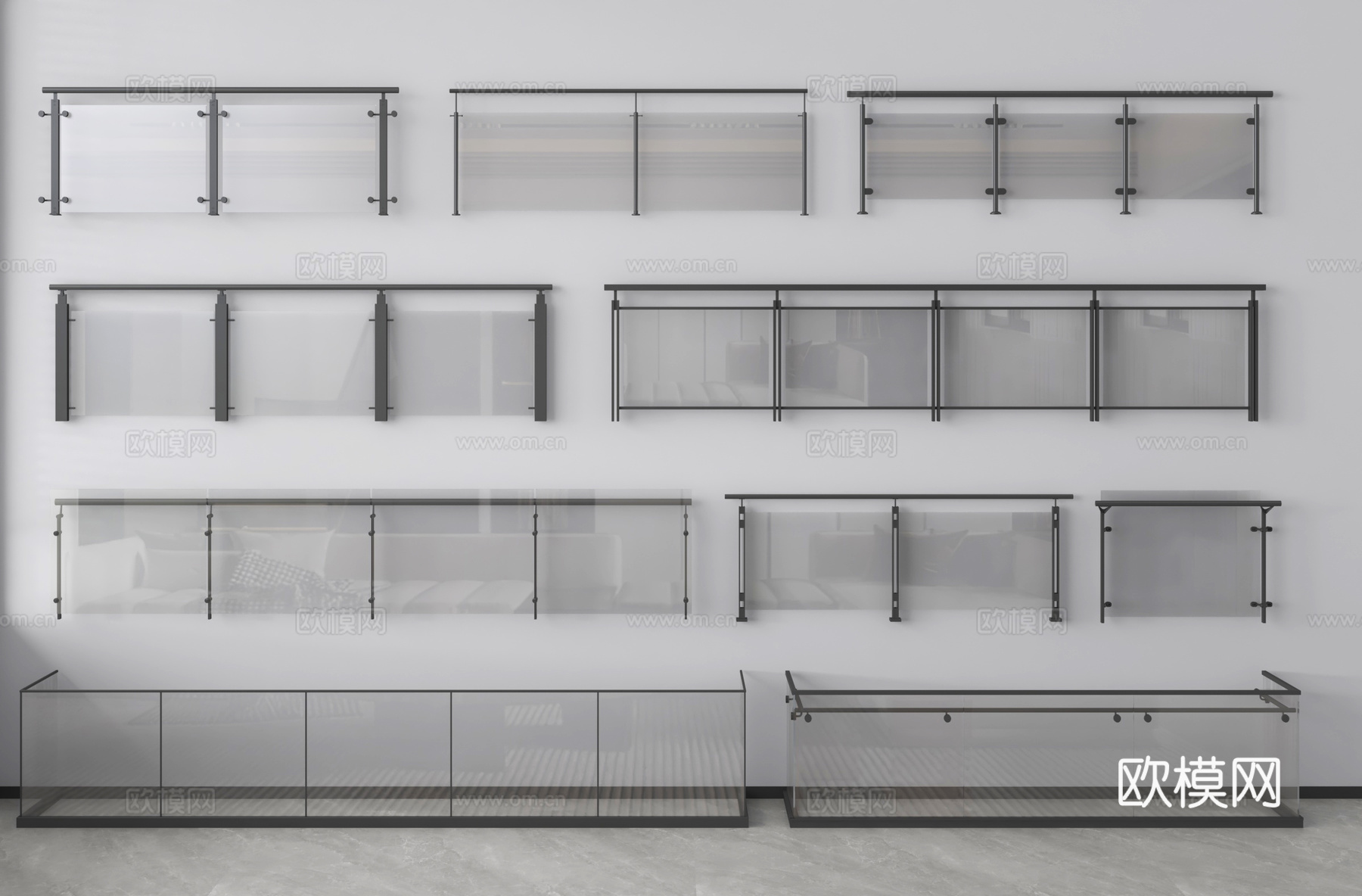 现代围栏护栏 玻璃围栏 栏杆 扶手 阳台护栏su模型