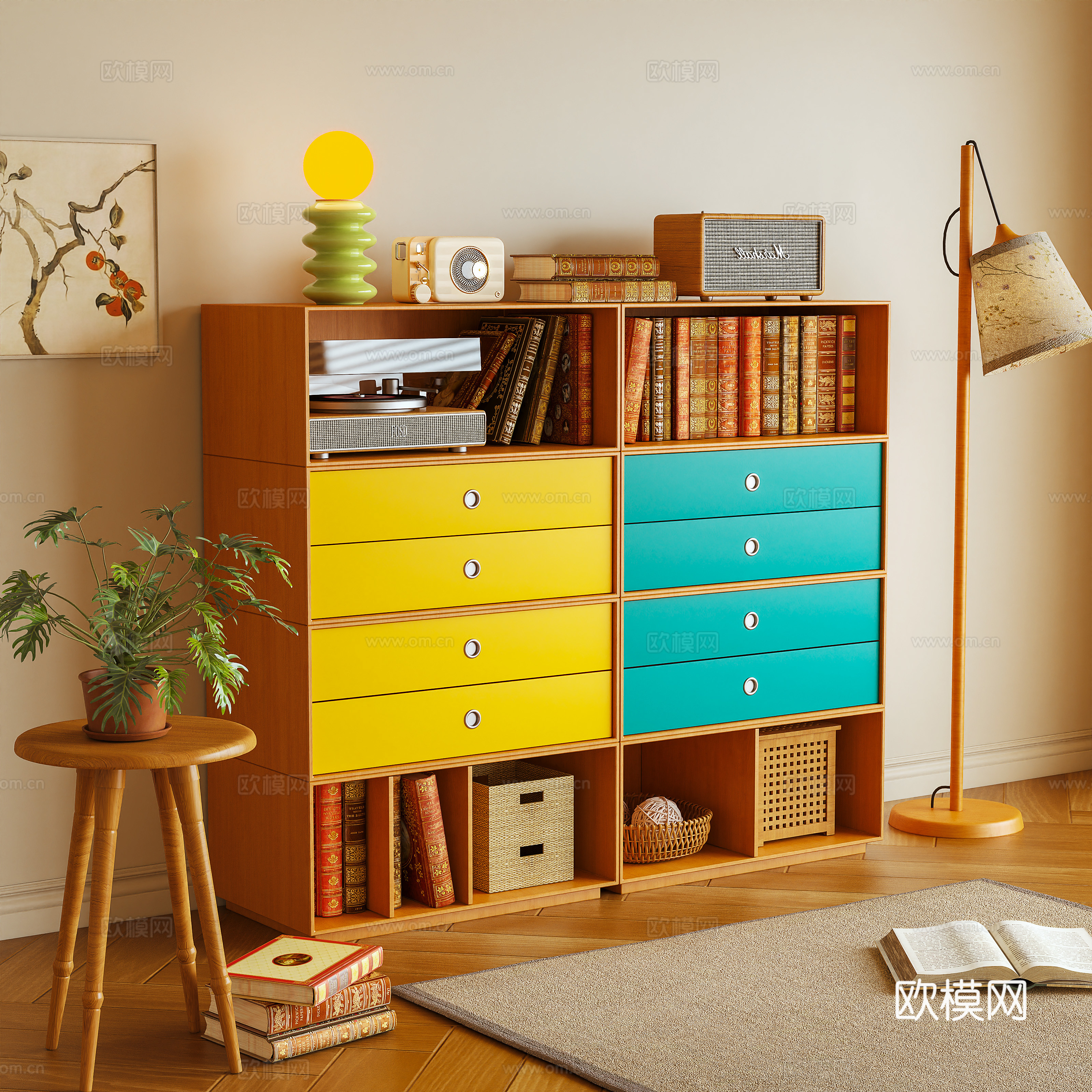 书柜 储物柜 边柜 置物柜 摆件3d模型下载